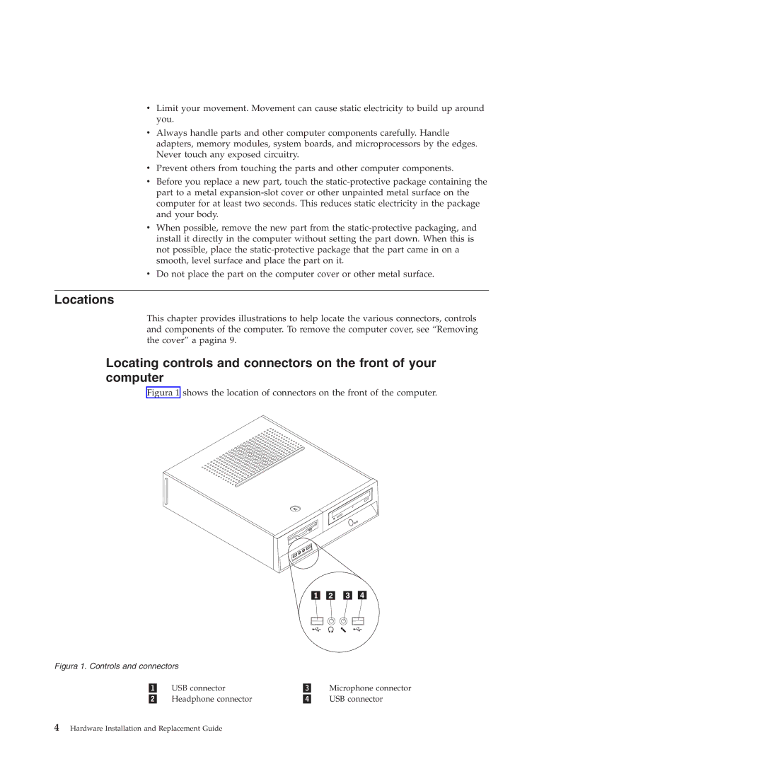 Lenovo 9159 manual Locations, Figura 1. Controls and connectors 