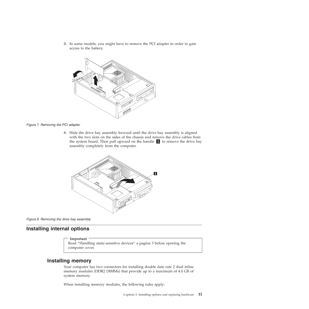 Lenovo 9159 manual Installing internal options, Installing memory 