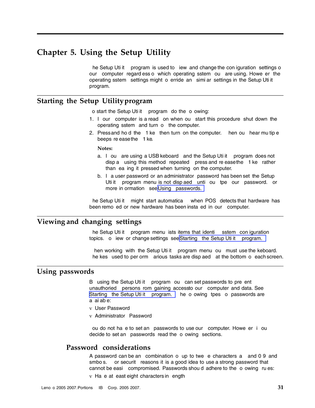 Lenovo 6064, 9 Using the Setup Utility, Starting the Setup Utility program, Viewing and changing settings, Using passwords 