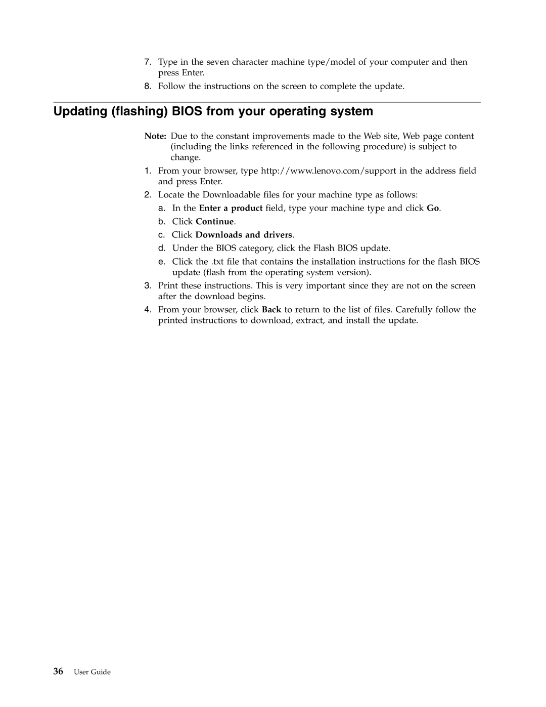 Lenovo 9196, 9172, 9181, 9162 Updating flashing Bios from your operating system, Click Continue Click Downloads and drivers 