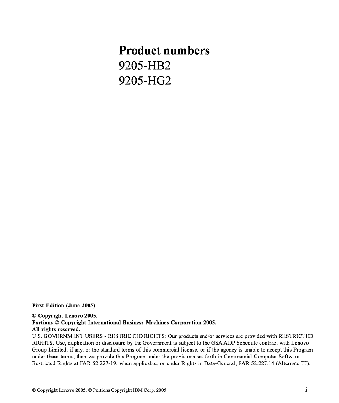 Lenovo manual Product numbers 9205-HB2 9205-HG2 