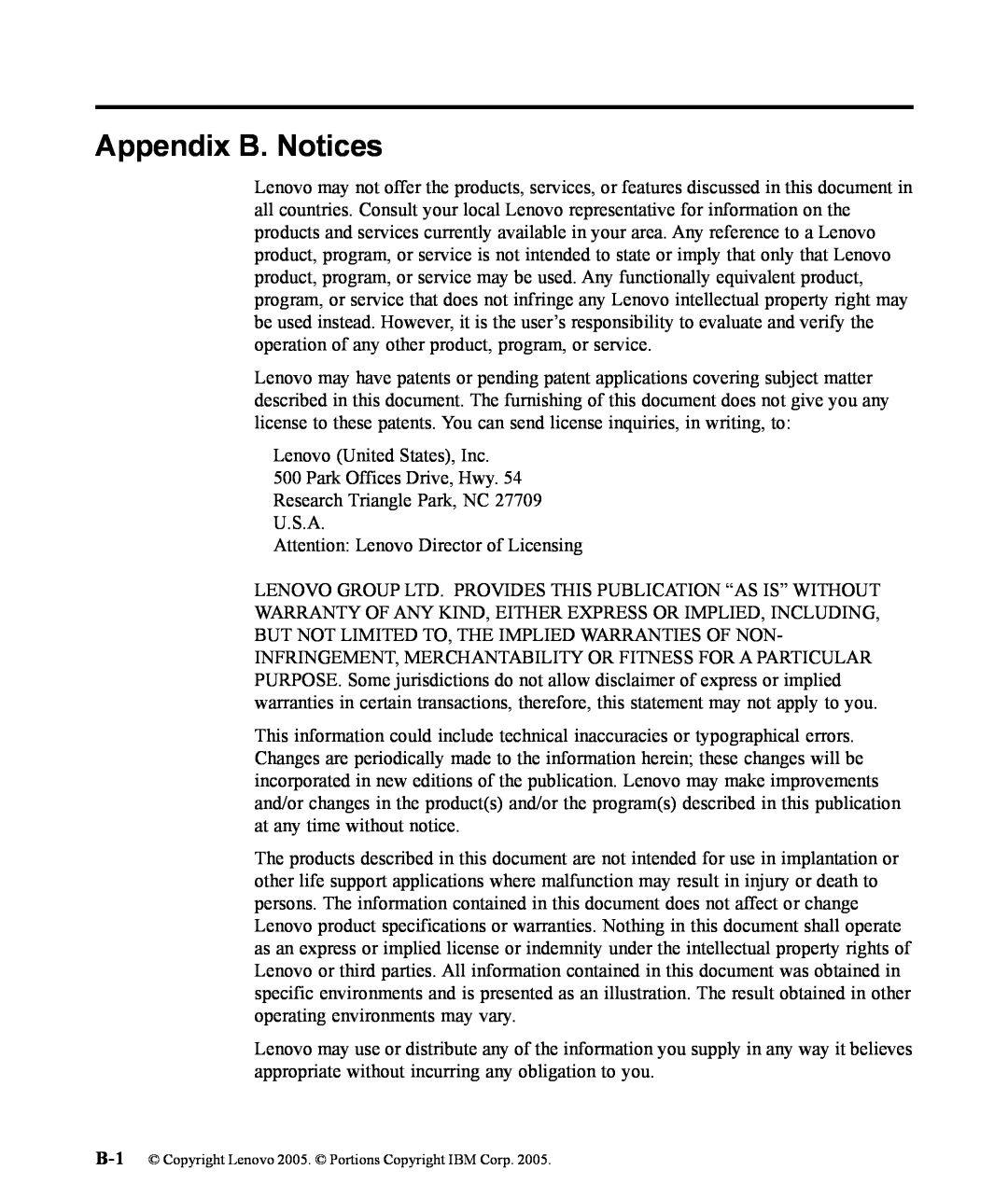 Lenovo 9205-HG2 manual Appendix B. Notices 