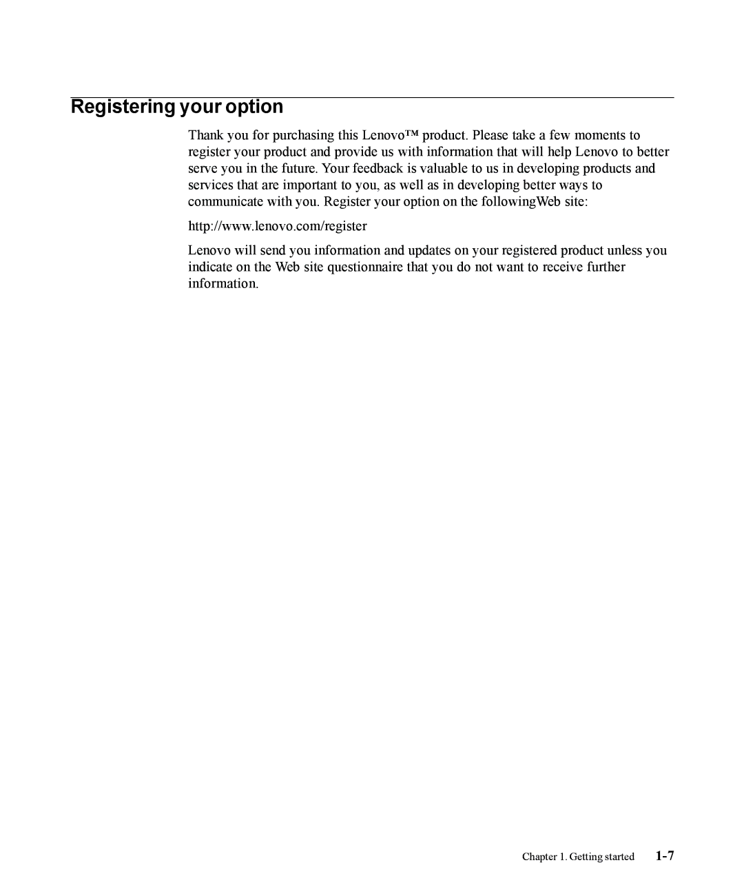 Lenovo 9205-HG2 manual Registering your option 