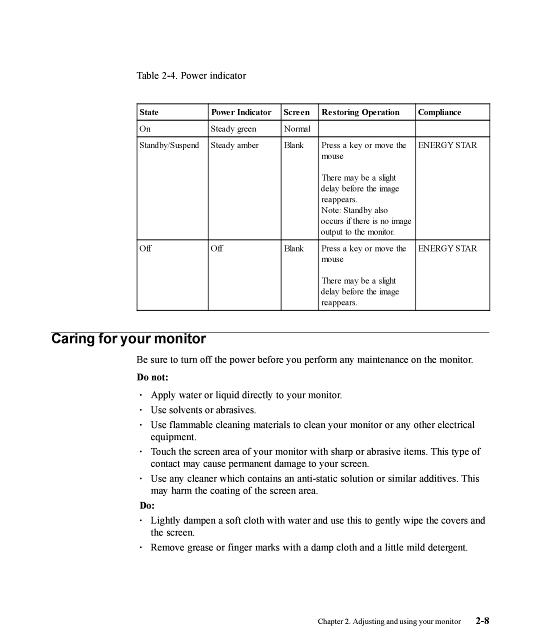 Lenovo 9205-HG2 manual Caring for your monitor 