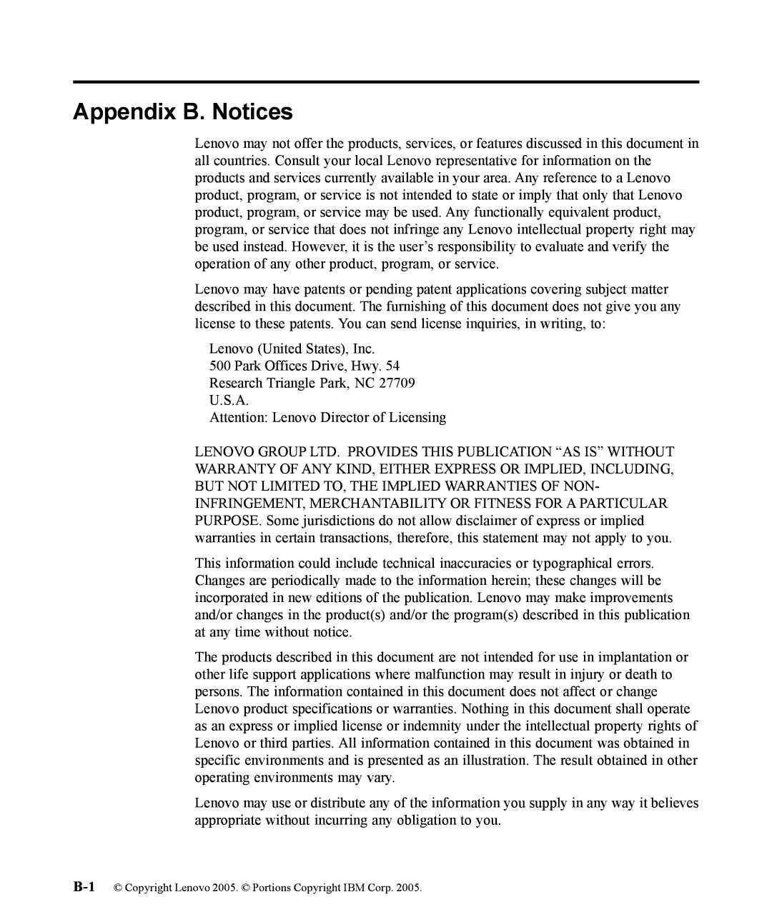 Lenovo 9205-HG2 manual Appendix B. Notices 