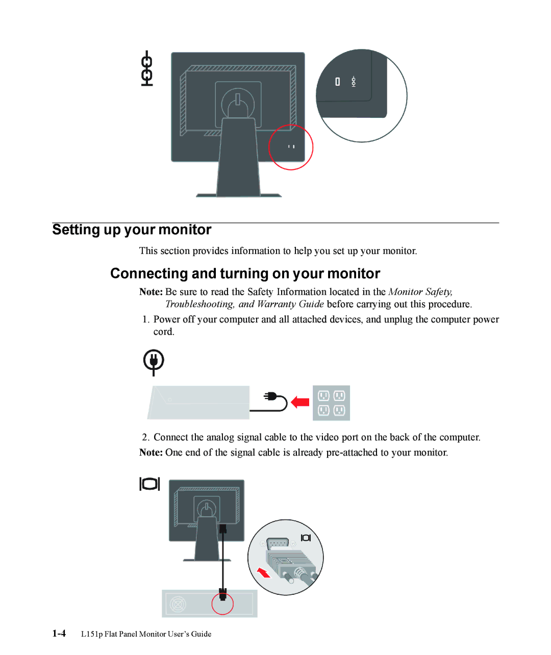 Lenovo 9205-HG2 manual Setting up your monitor, Connecting and turning on your monitor 