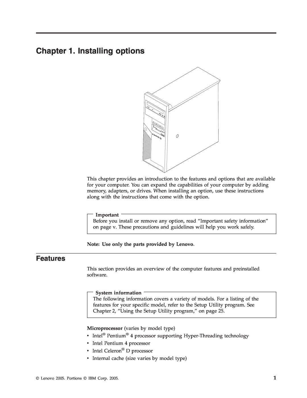 Lenovo 9213, 9212 manual Installing options, Features 