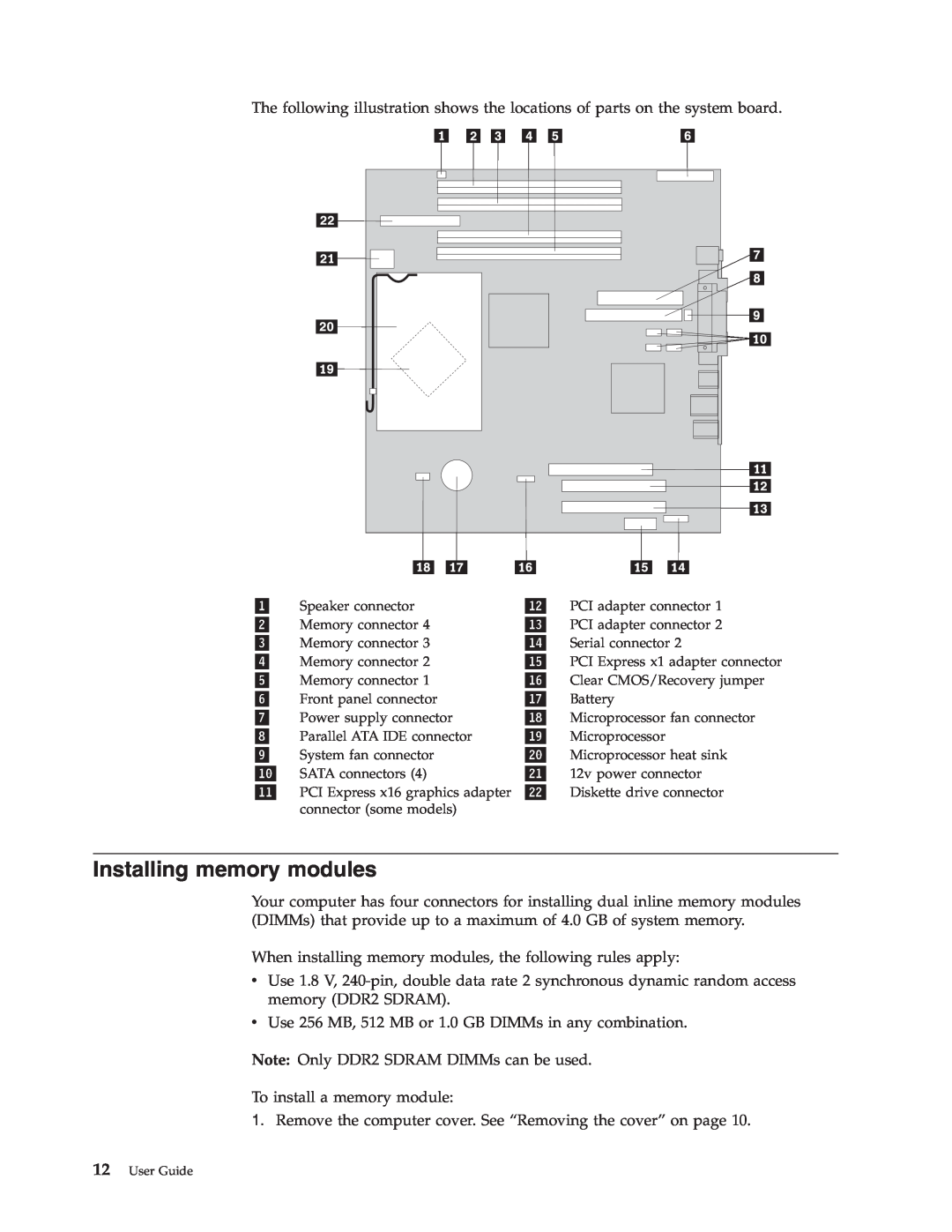 Lenovo 9212, 9213 manual Installing memory modules 