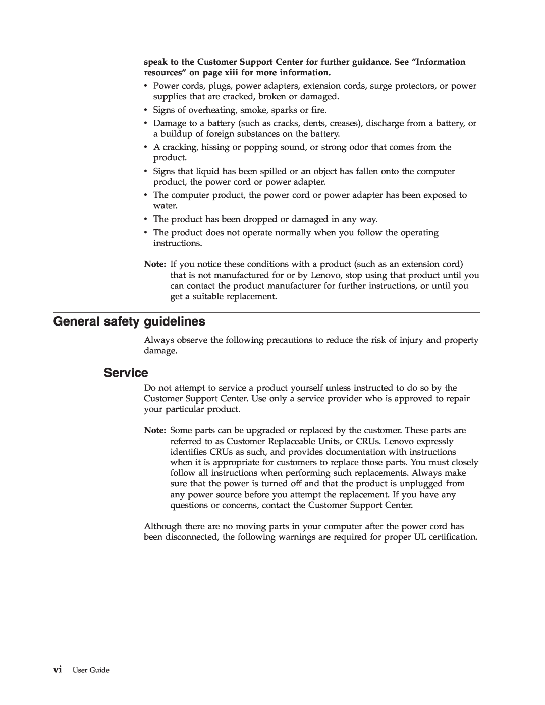 Lenovo 9212, 9213 manual General safety guidelines, Service 