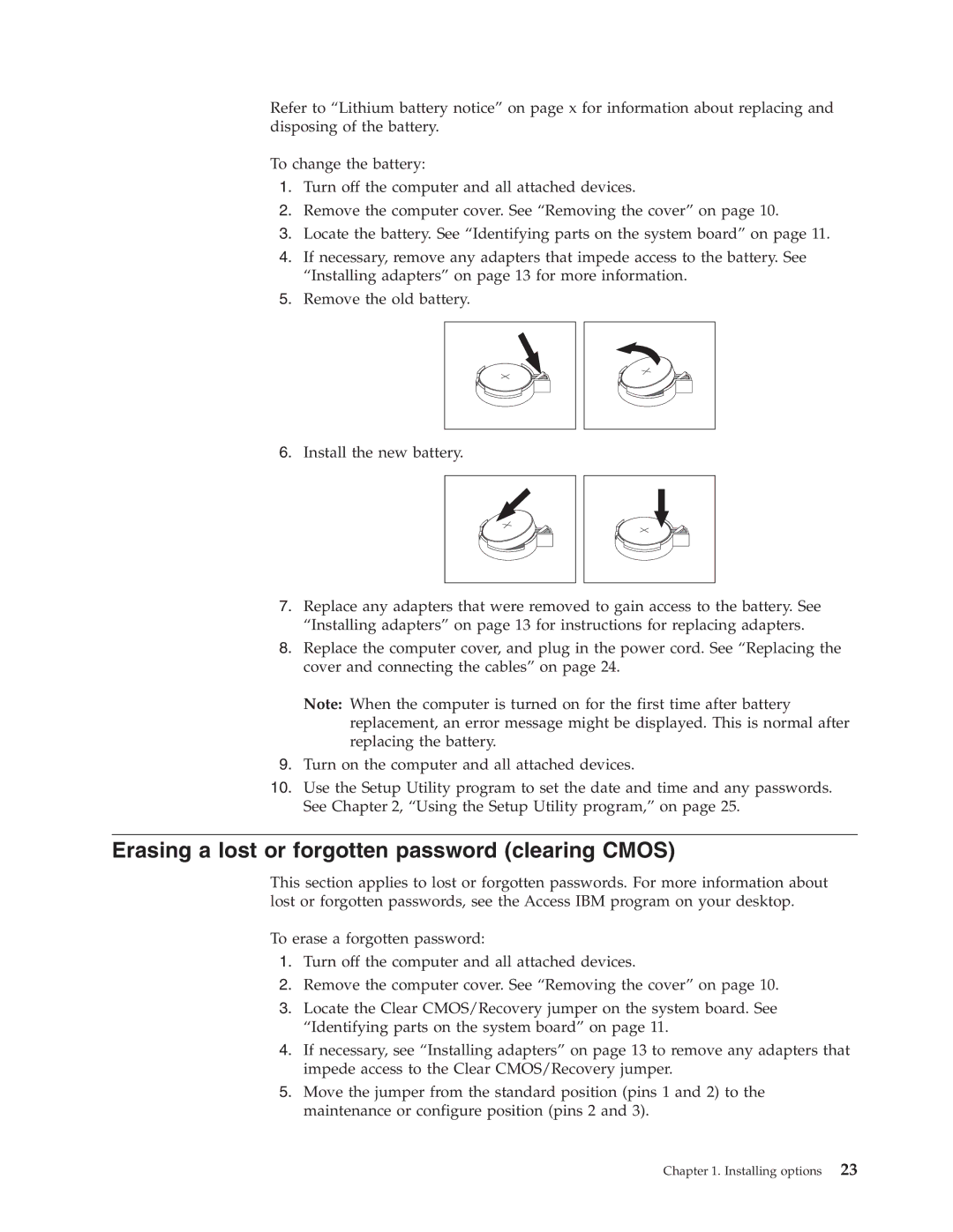 Lenovo 9213, 9212 manual Erasing a lost or forgotten password clearing Cmos 