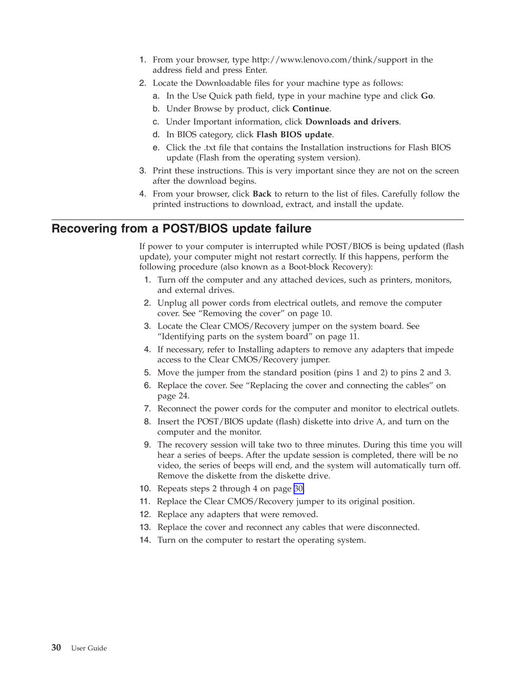 Lenovo 9212, 9213 manual Recovering from a POST/BIOS update failure 