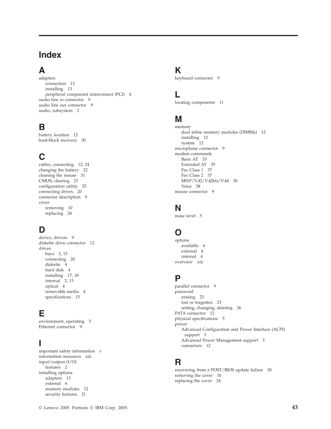 Lenovo 9213, 9212 manual Index 