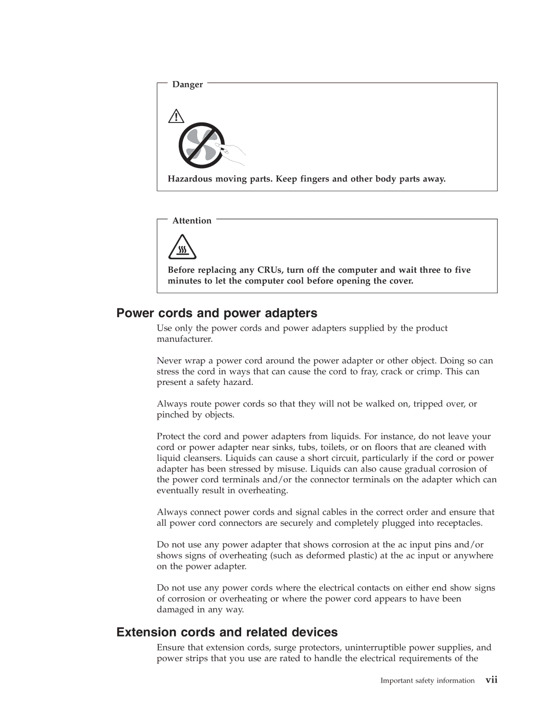 Lenovo 9213, 9212 manual Power cords and power adapters, Extension cords and related devices 