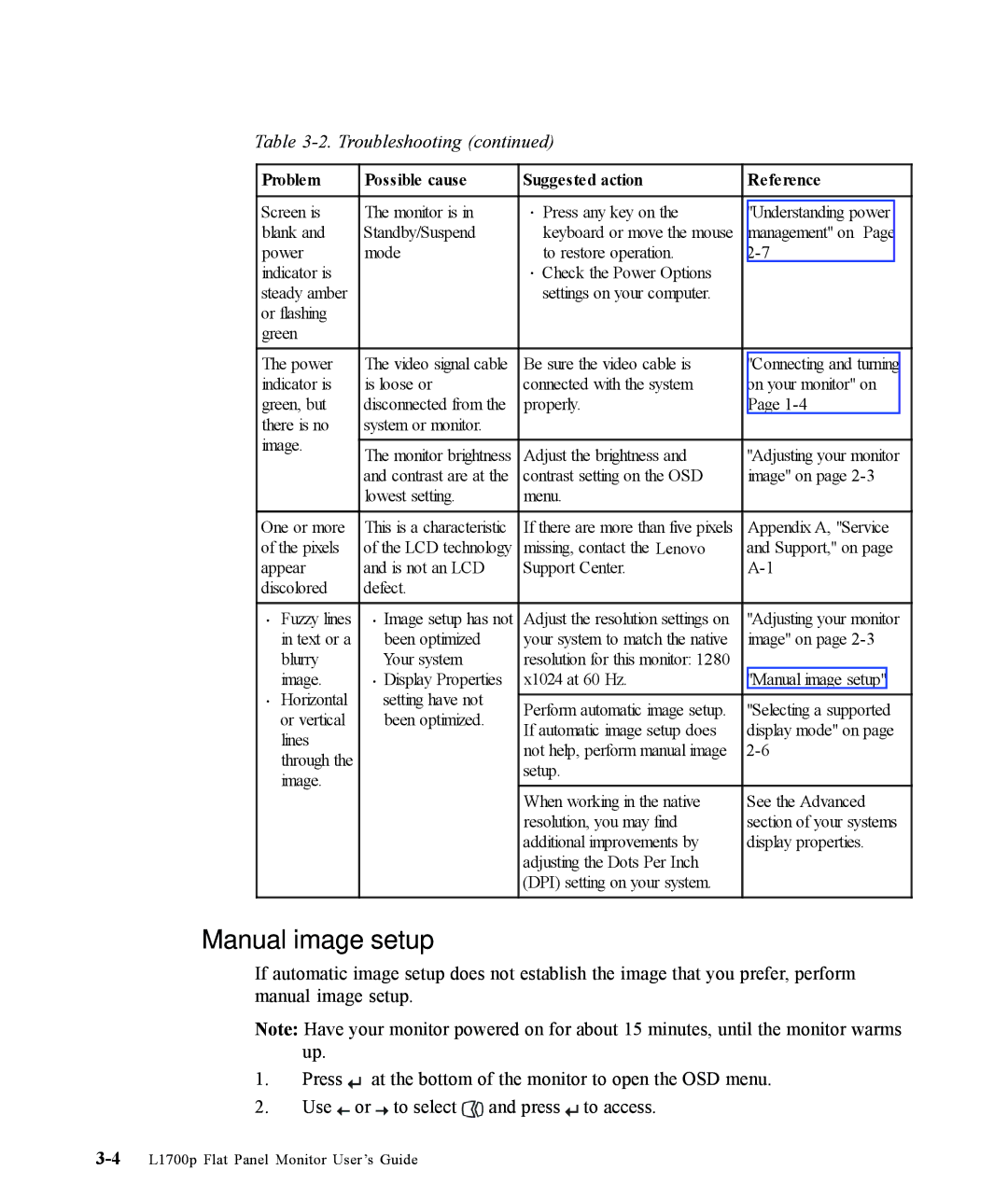 Lenovo 9417-HE2, L1700p manual Manual image setup 