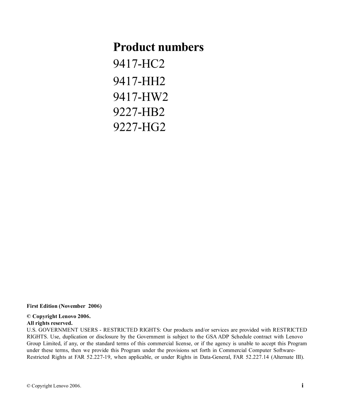 Lenovo 9227-HB2, 9417-HH2, 9417-HW2, 9417-HC2 manual Product numbers 