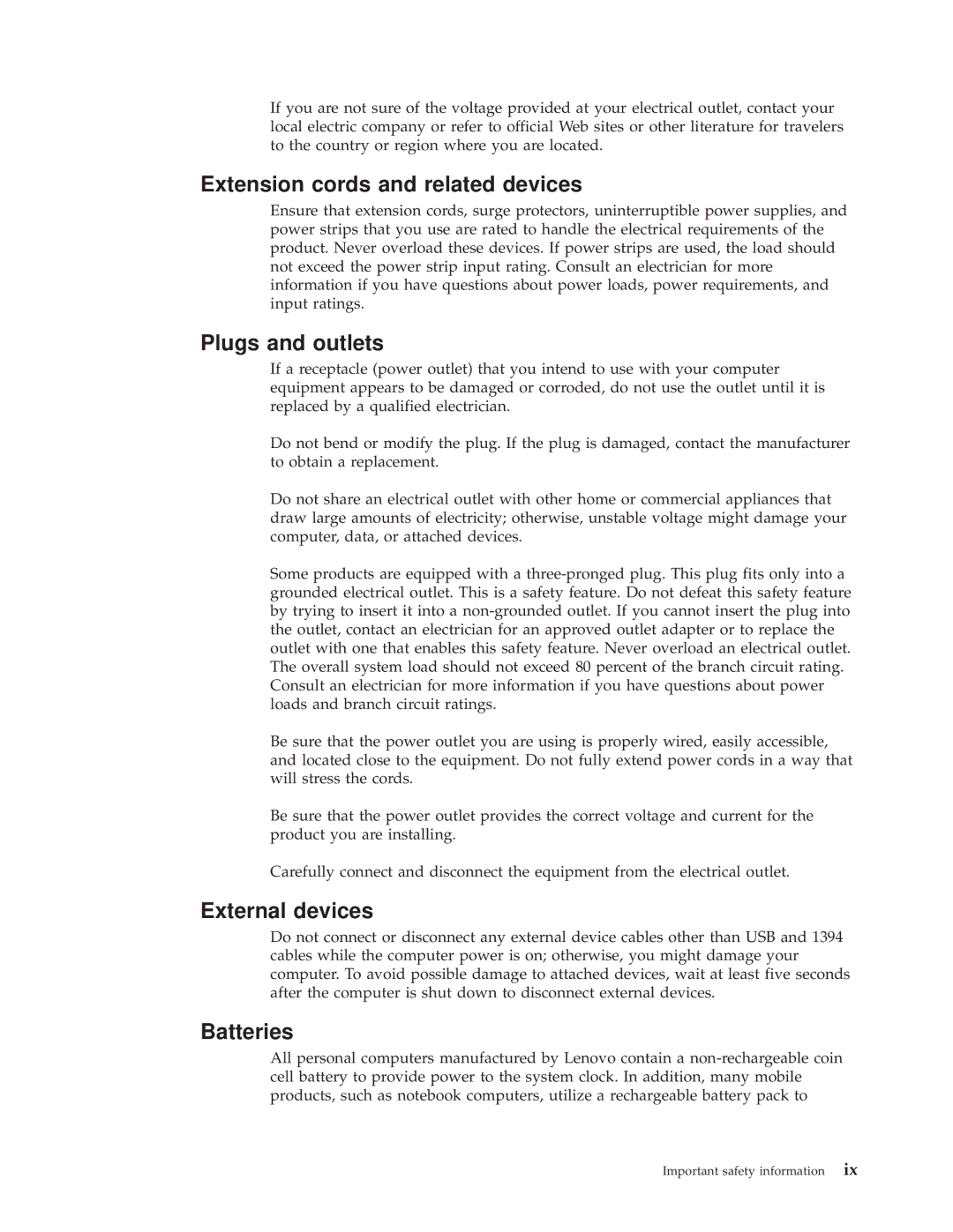 Lenovo TC A55-9636, 9638, 9643, 9644 Extension cords and related devices, Plugs and outlets, External devices, Batteries 