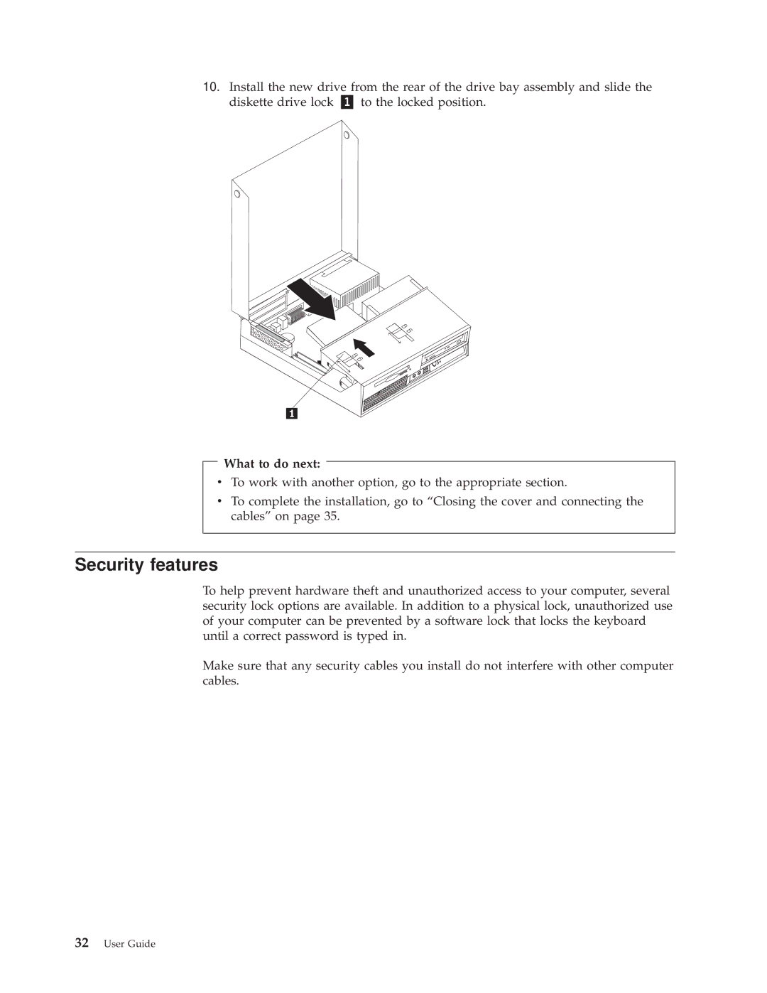 Lenovo 9644, 9638, 9643, 9645, 9640, TC A55-9636 manual Security features 