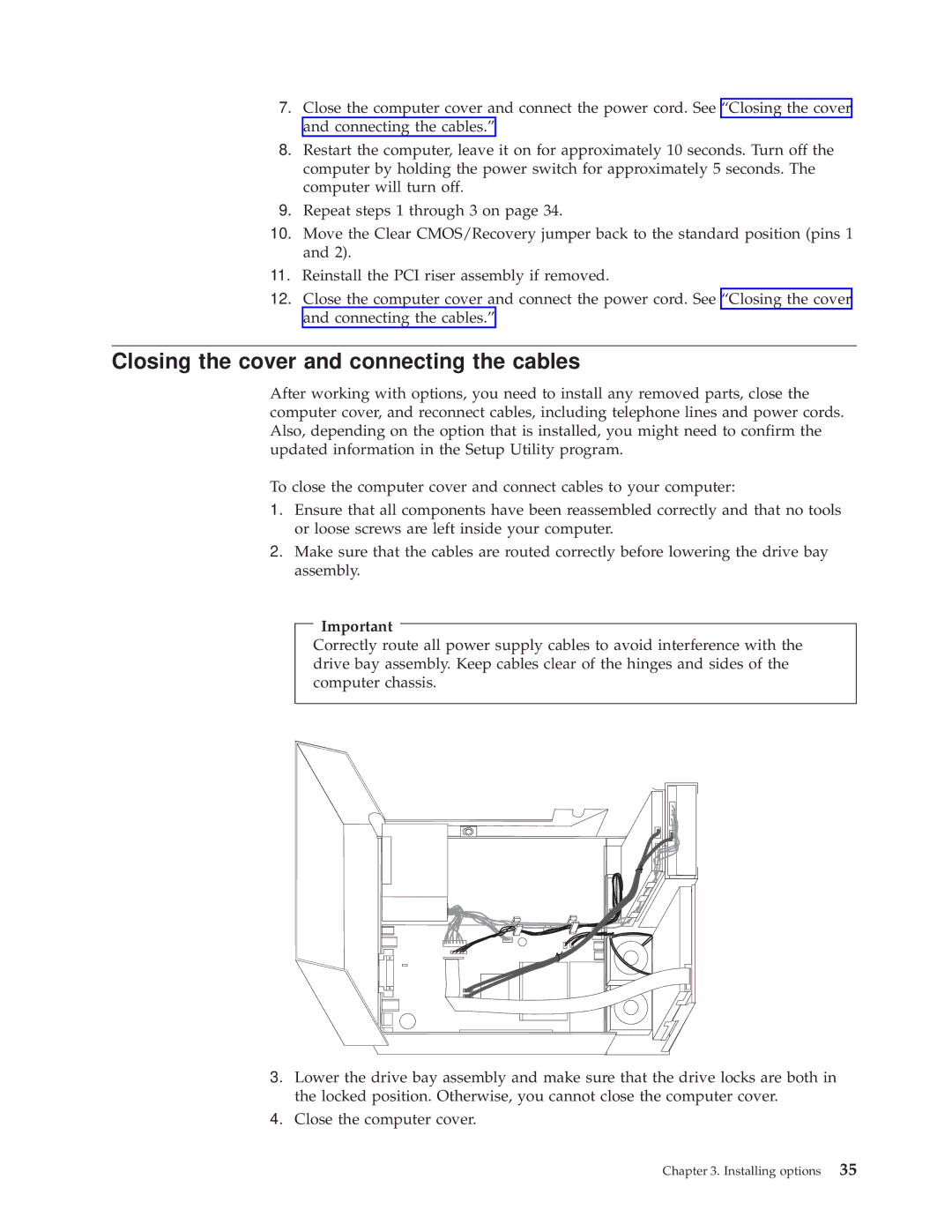 Lenovo TC A55-9636, 9638, 9643, 9644, 9645, 9640 manual Closing the cover and connecting the cables 