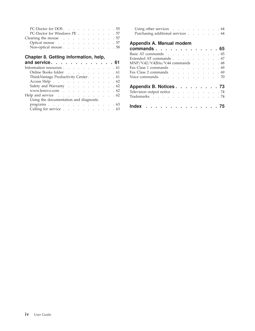 Lenovo 9638, 9643, 9644, 9645, 9640, TC A55-9636 manual Appendix A. Manual modem 