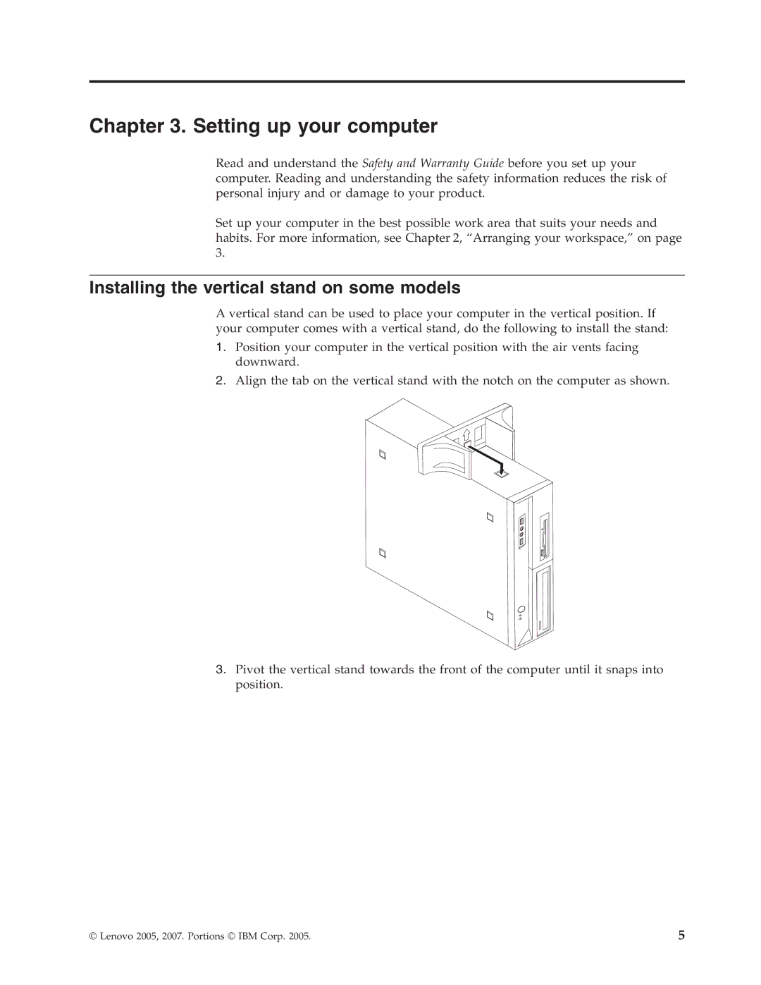 Lenovo 7815, 9683, 9689, 9684, 9685, 9682, 9690, 9687 Setting up your computer, Installing the vertical stand on some models 