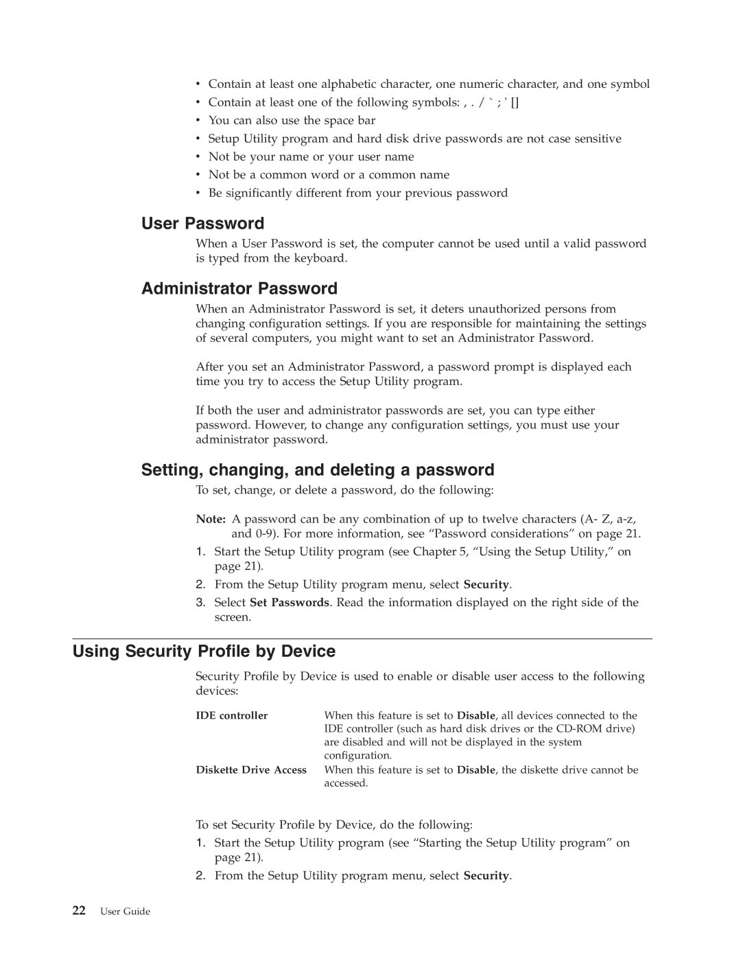 Lenovo 9691 7812, 9683, 9689, 9684, 9685 User Password, Administrator Password, Setting, changing, and deleting a password 