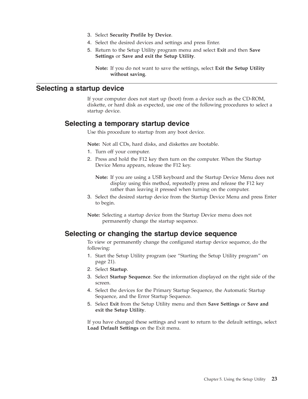 Lenovo 7817, 9683, 9689 Selecting a startup device, Selecting a temporary startup device, Select Security Profile by Device 