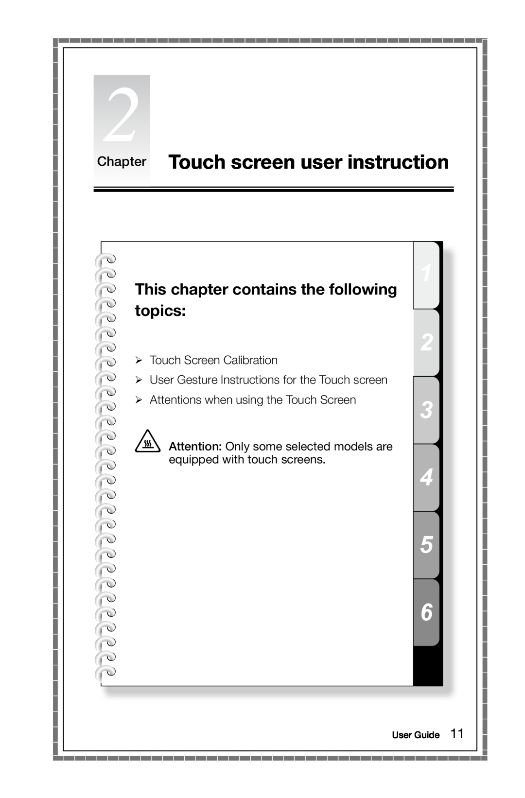 Lenovo 2566 [B340] 10099, 97 Chapter Touch screen user instruction, This chapter contains the following topics, User Guide 