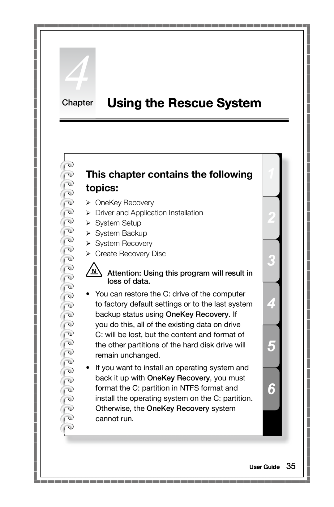 Lenovo 2566 [B340] 10099, 97, 4749 [B545] manual Chapter Using the Rescue System, This chapter contains the following topics 