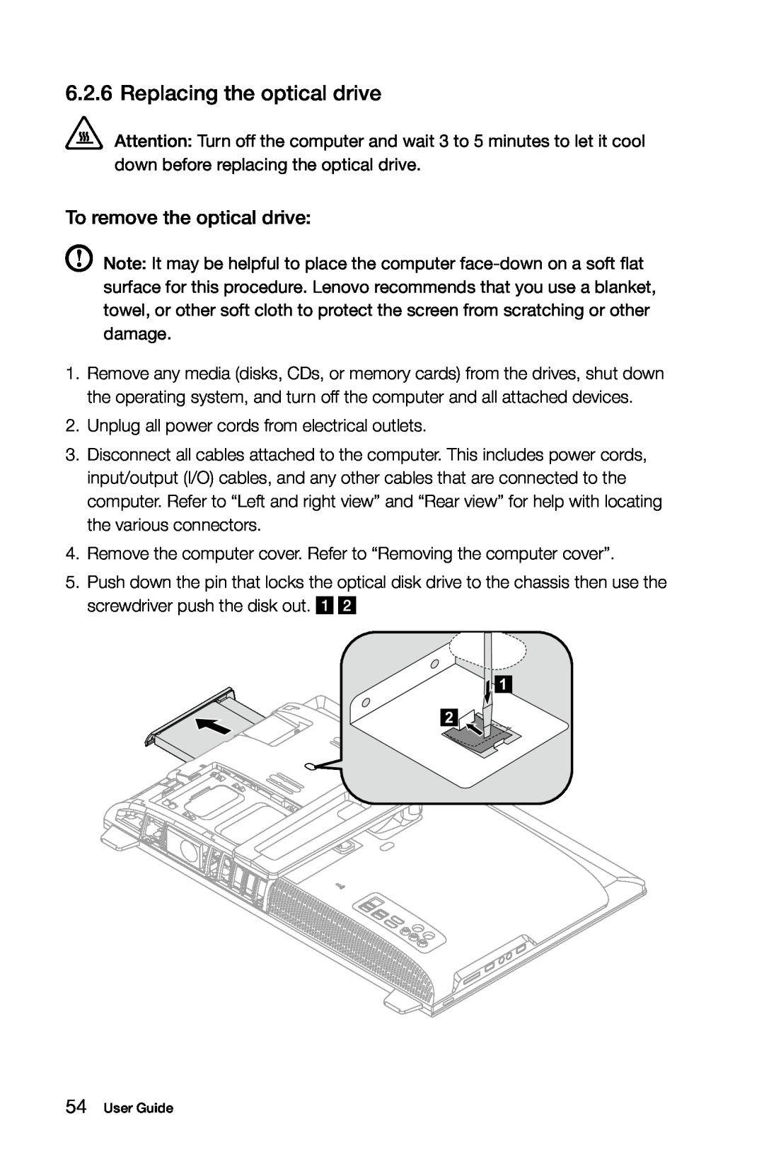 Lenovo 2568 [B540] 10101, 97, 4749 [B545], 3363 [B540p] 10098 manual Replacing the optical drive, To remove the optical drive 