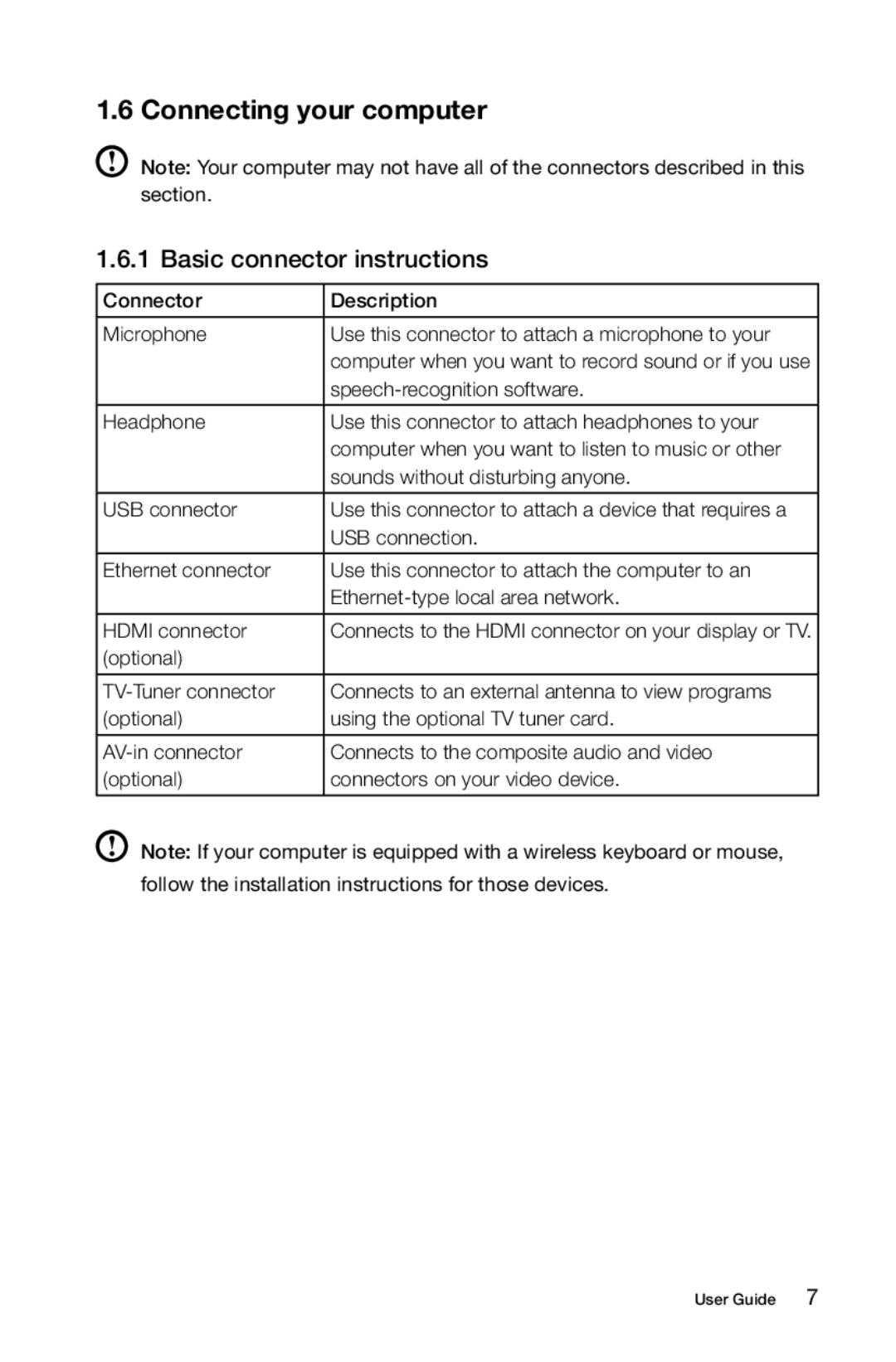 Lenovo 97, 4749 [B545], 3363 [B540p] 10098, 2567 [B345] 10100 manual Connecting your computer, Basic connector instructions 