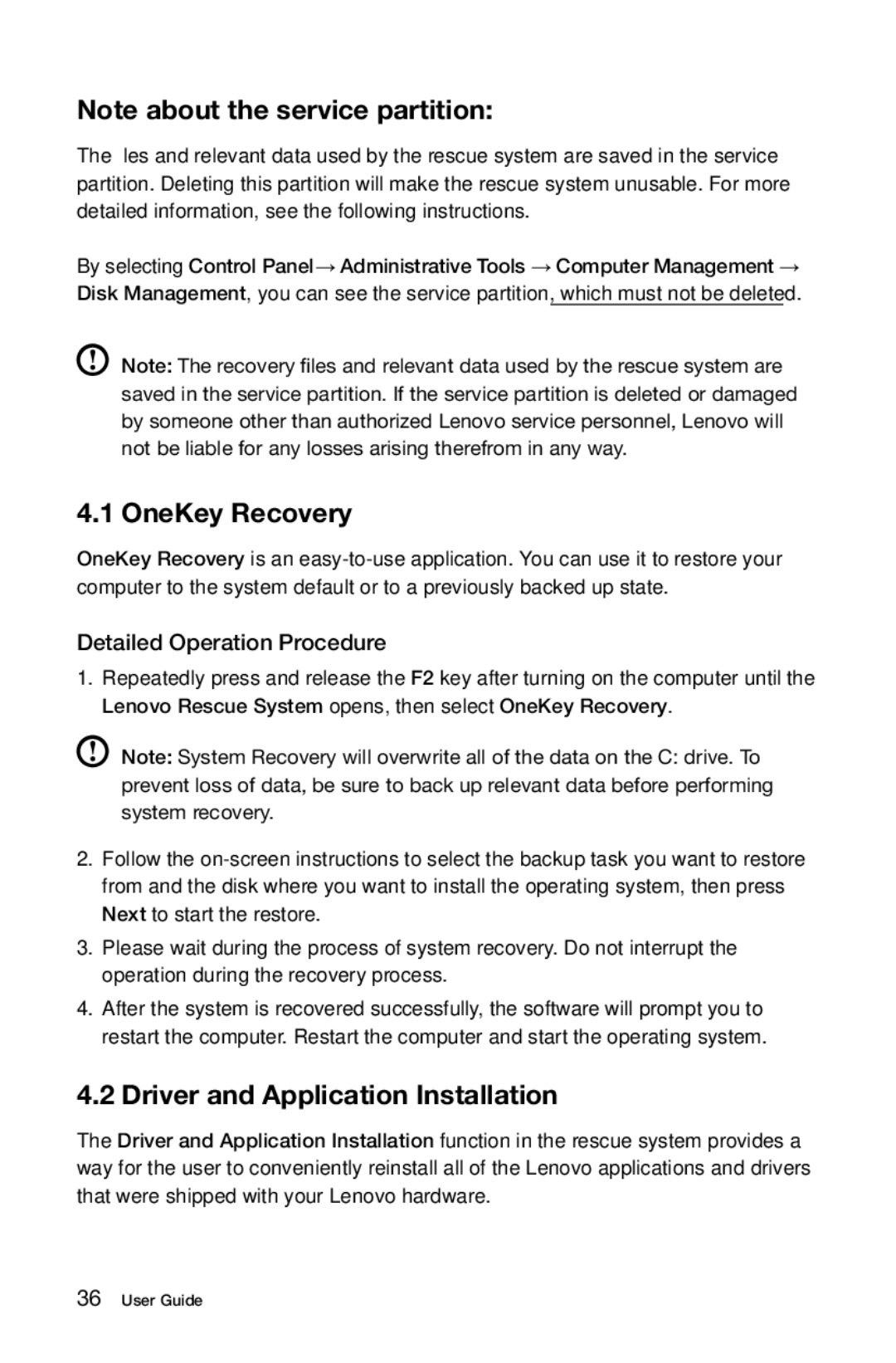 Lenovo 2568 [B540] 10101, 97, 4749 [B545], 3363 [B540p] 10098 manual OneKey Recovery, Driver and Application Installation 