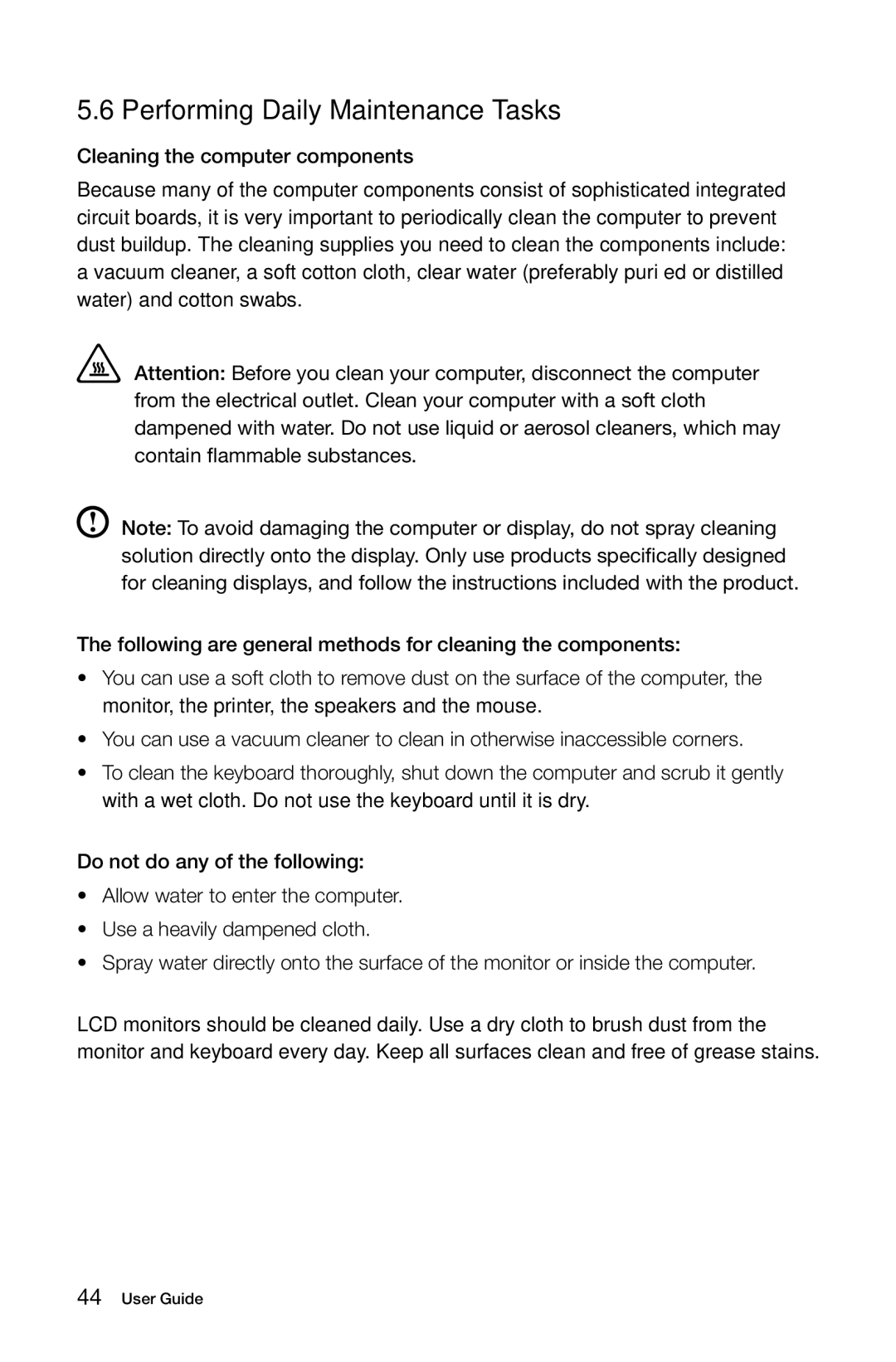 Lenovo 4749 [B545], 97, 3363 [B540p] 10098, 2567 [B345] 10100, 2566 [B340] 10099 manual Performing Daily Maintenance Tasks 