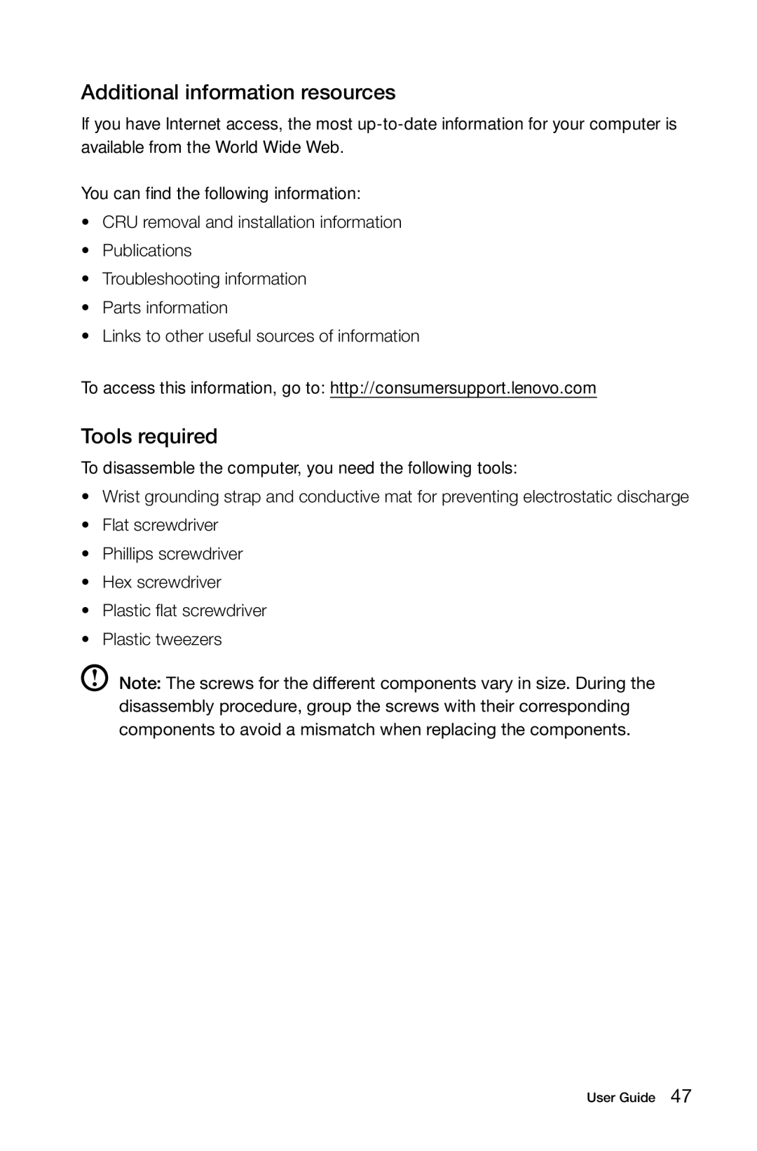 Lenovo 2566 [B340] 10099, 97, 4749 [B545], 3363 [B540p] 10098 manual Additional information resources, Tools required 