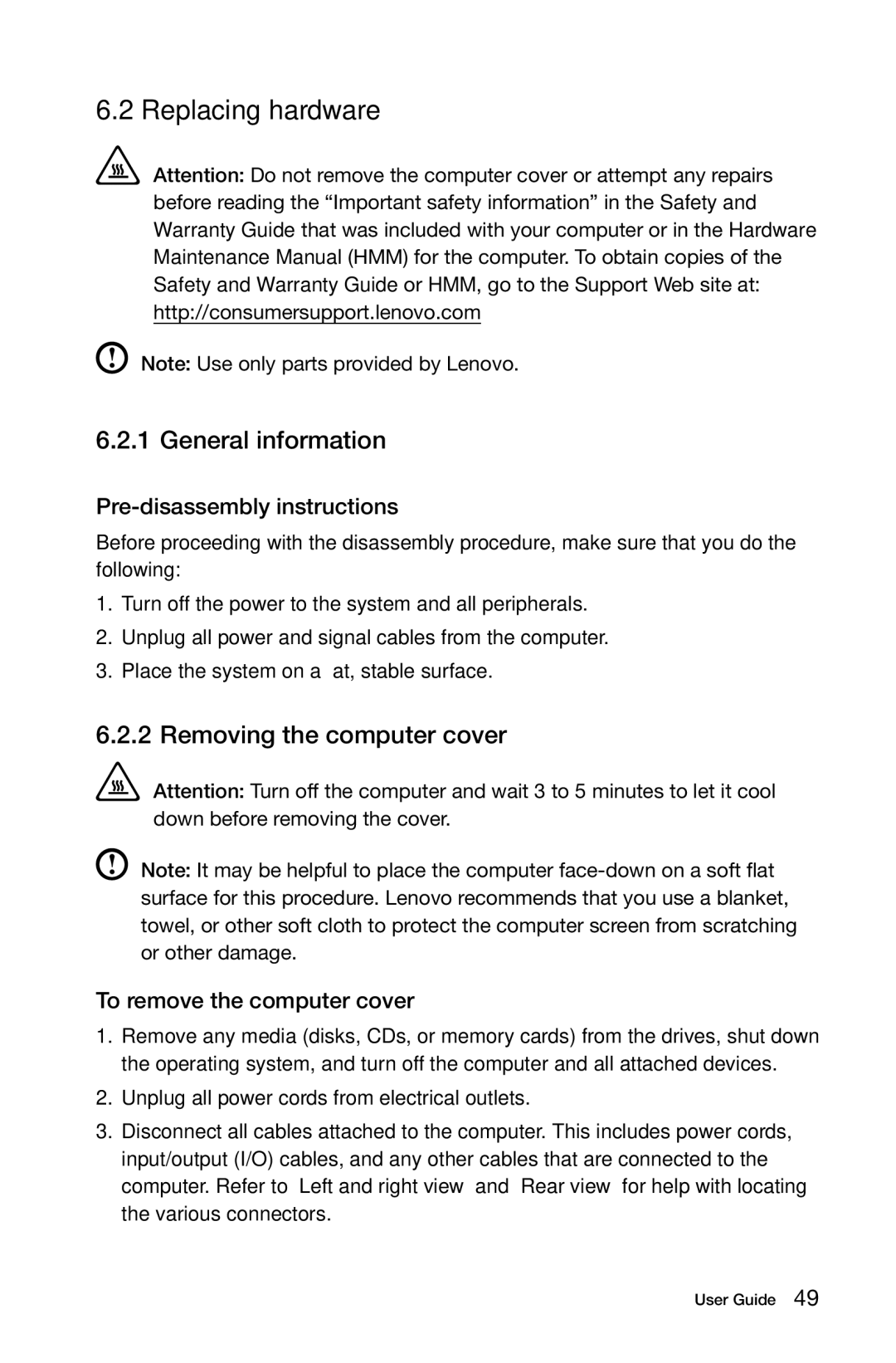 Lenovo 97, 4749 [B545], 3363 [B540p] 10098 manual Replacing hardware, General information, Removing the computer cover 