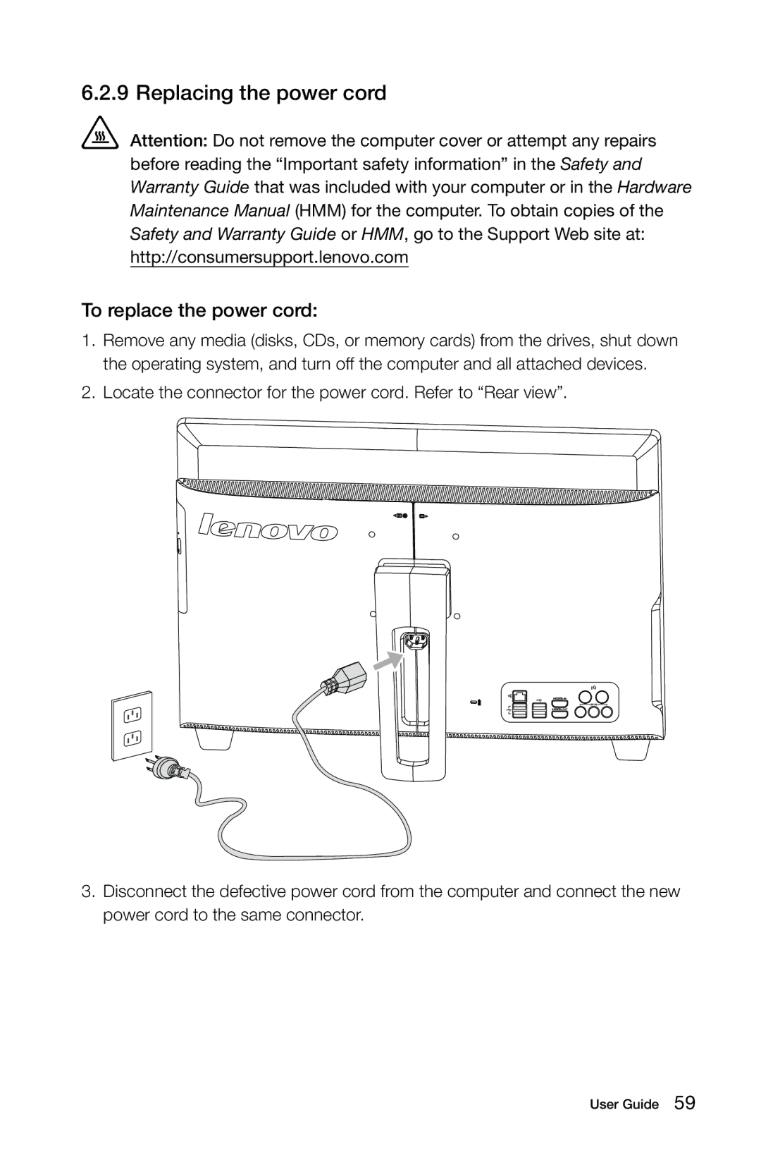 Lenovo 2566 [B340] 10099, 97, 4749 [B545], 3363 [B540p] 10098 manual Replacing the power cord, To replace the power cord 