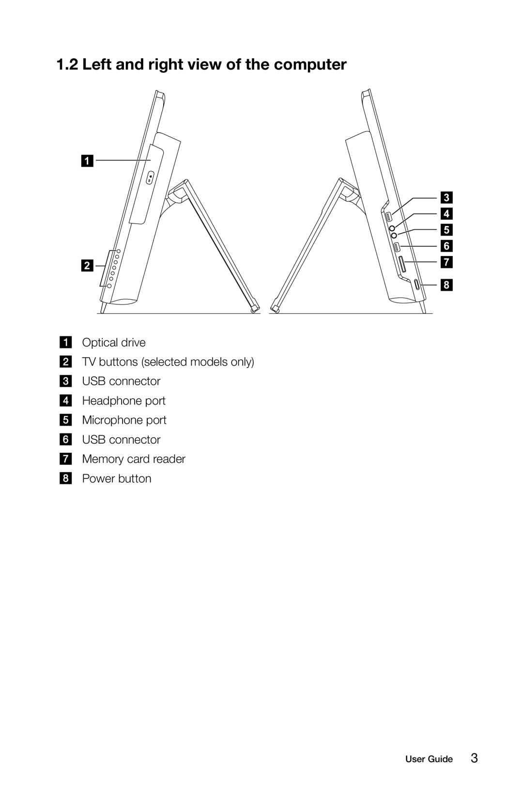 Lenovo 3363 [B540p] 10098, 97, 4749 [B545], 2567 [B345] 10100, 2566 [B340] 10099 manual Left and right view of the computer 