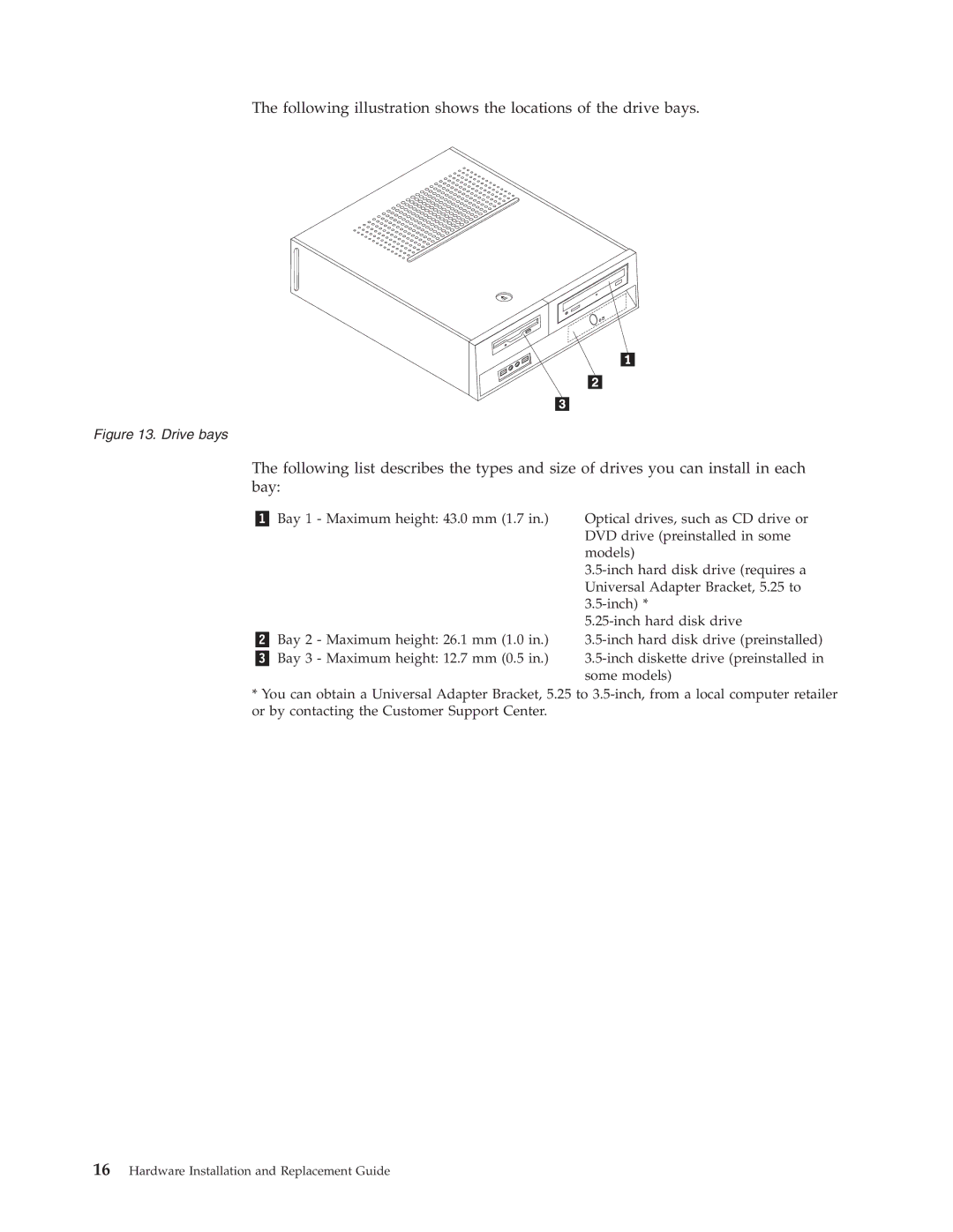 Lenovo 9784, 9489, 9703, 9358, 9481, 9351, 9438, 7096, 9792, 9949 Following illustration shows the locations of the drive bays 