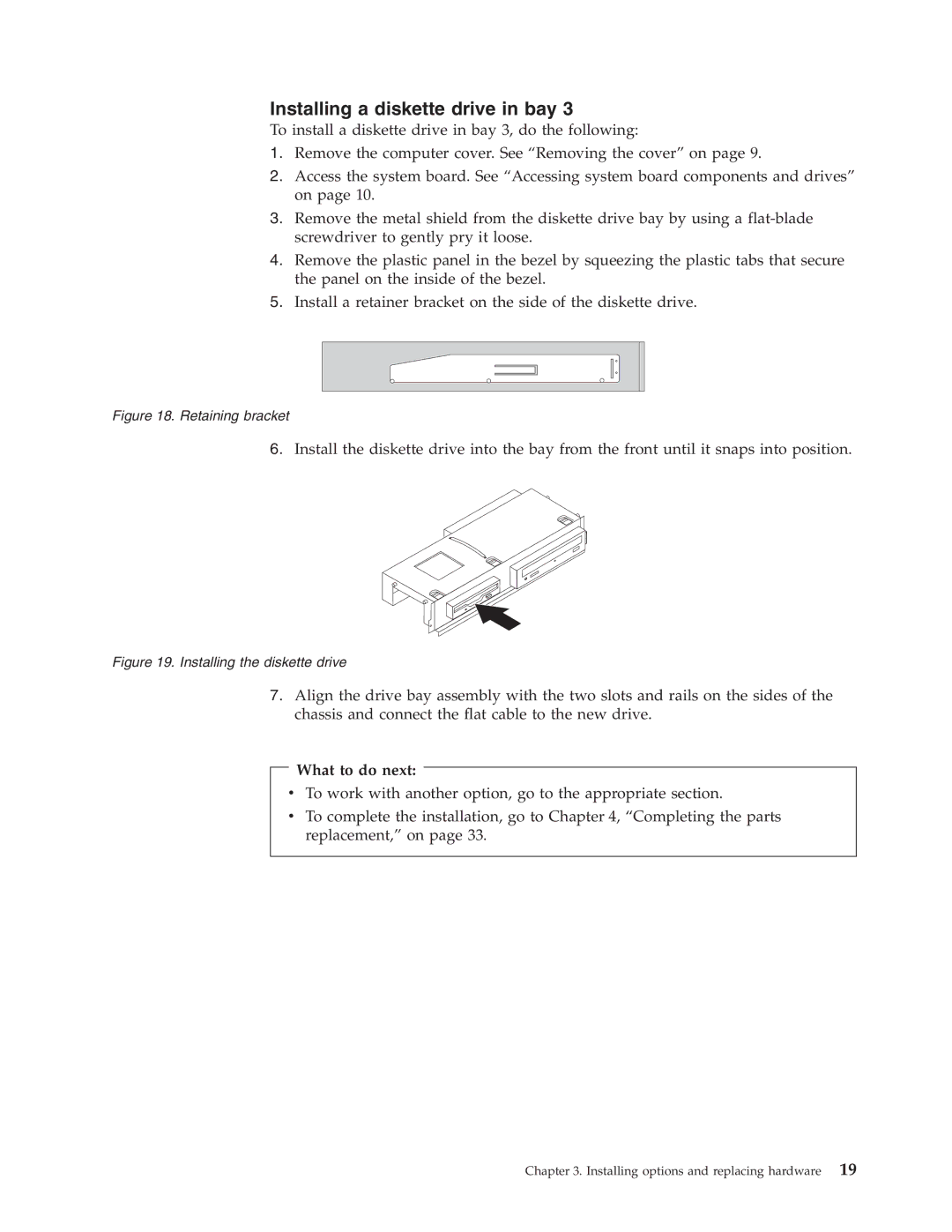 Lenovo 9358, 9784, 9489, 9703, 9481, 9351, 9438, 7096, 9792, 9949, 9853, 9788 manual Installing a diskette drive in bay 