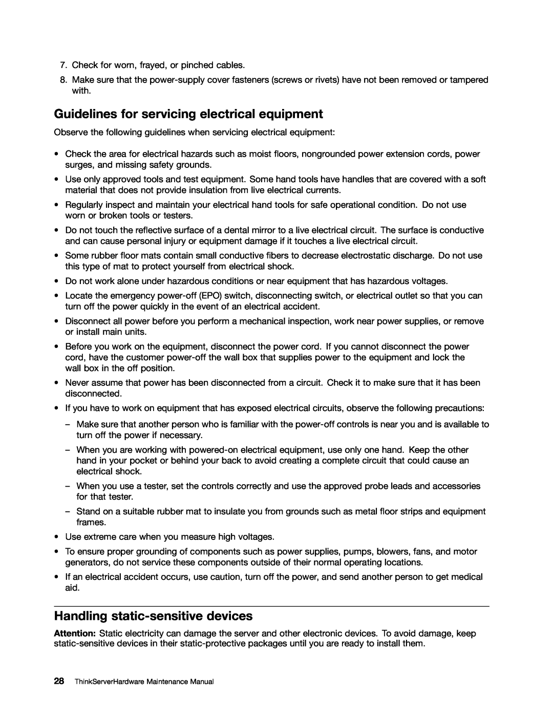 Lenovo 1008, 992, 981, 1010 manual Guidelines for servicing electrical equipment, Handling static-sensitive devices 