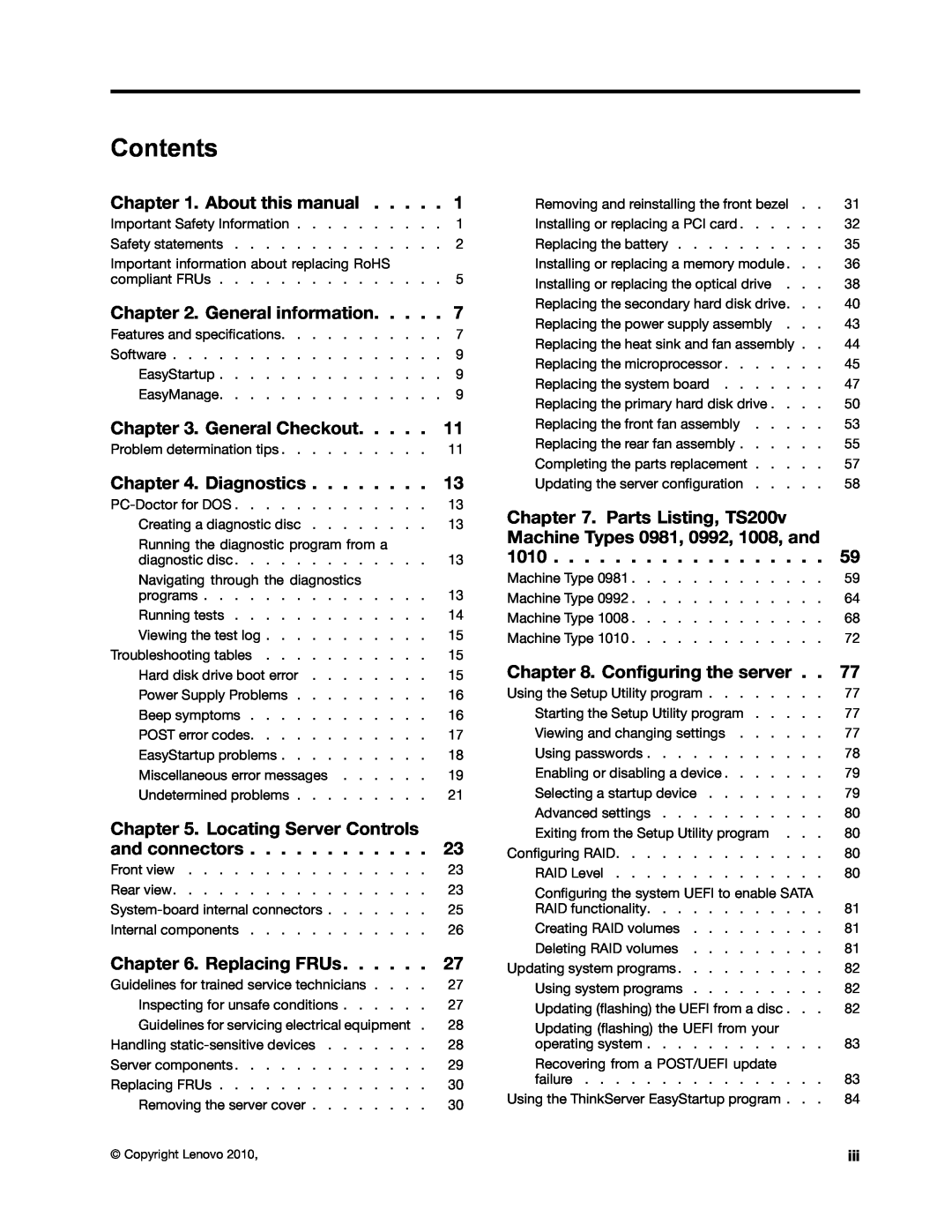 Lenovo 981, 992, 1008, 1010 manual Contents 