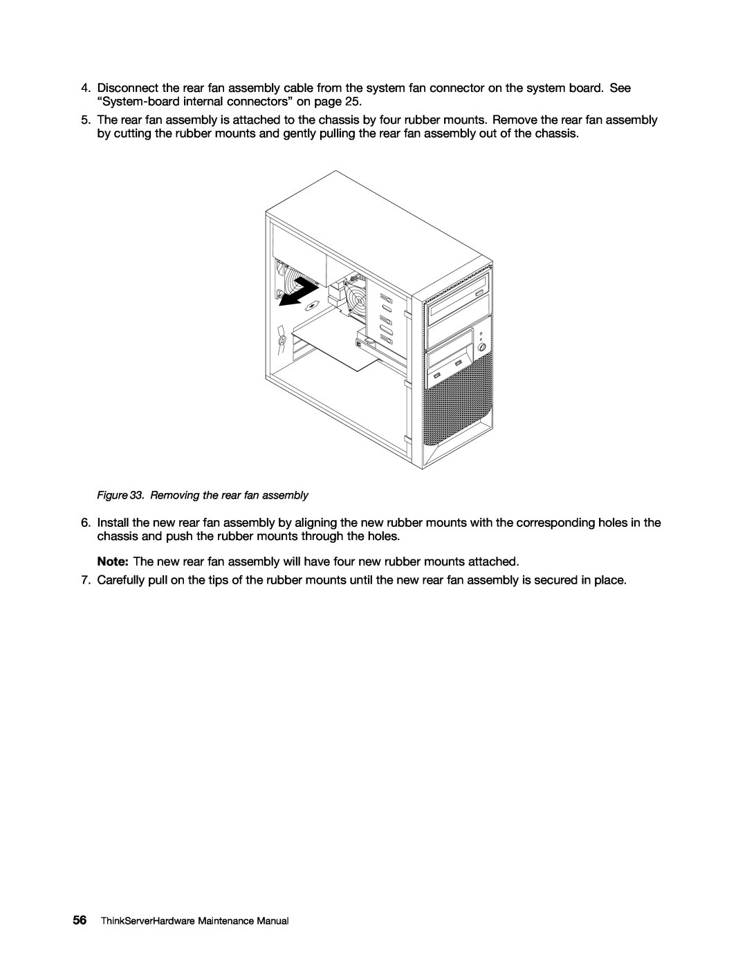 Lenovo 1008, 992, 981, 1010 manual Removing the rear fan assembly, ThinkServerHardware Maintenance Manual 