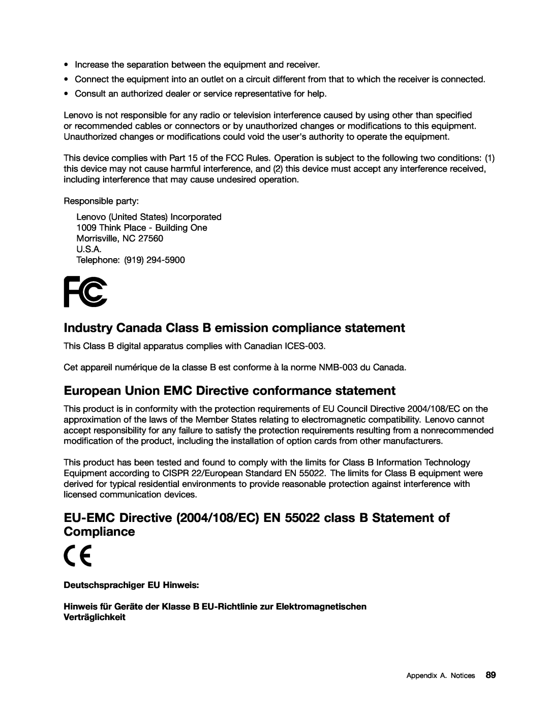 Lenovo 1010, 992 Industry Canada Class B emission compliance statement, European Union EMC Directive conformance statement 