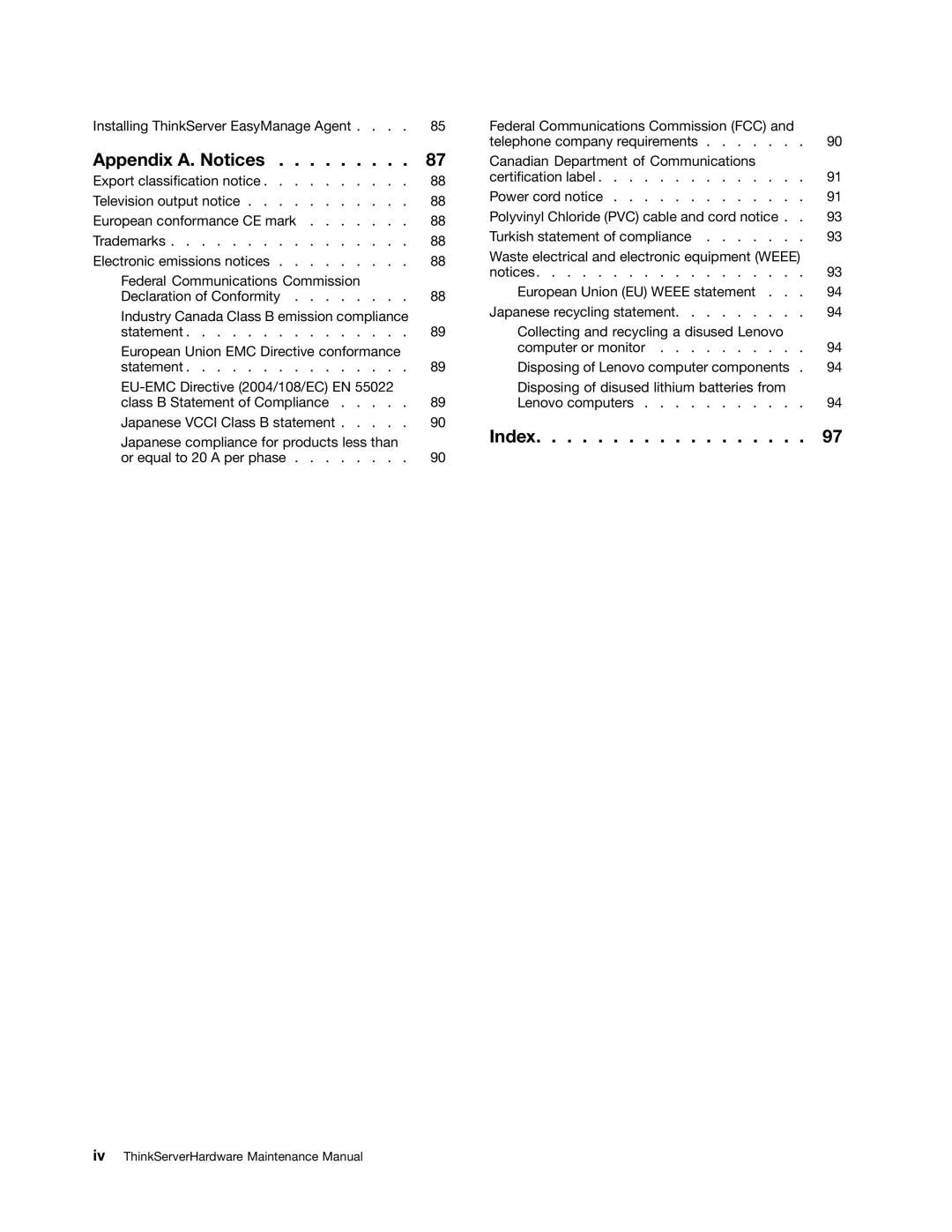 Lenovo 1008, 992, 981, 1010 manual Index 