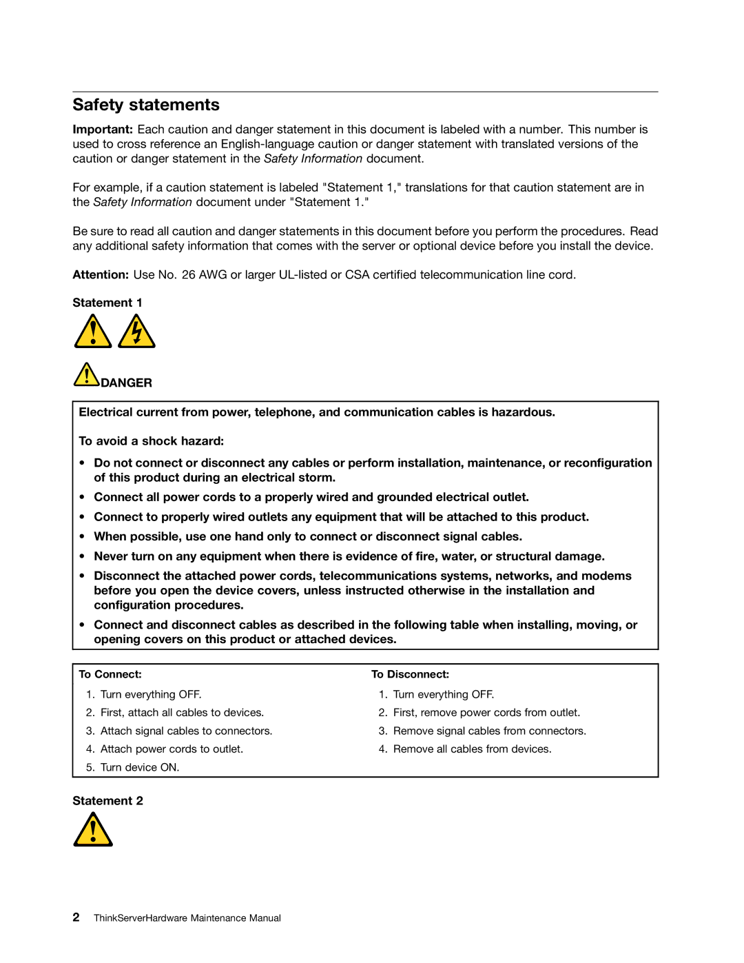 Lenovo 992, 981, 1008, 1010 manual Safety statements, To Connect To Disconnect 