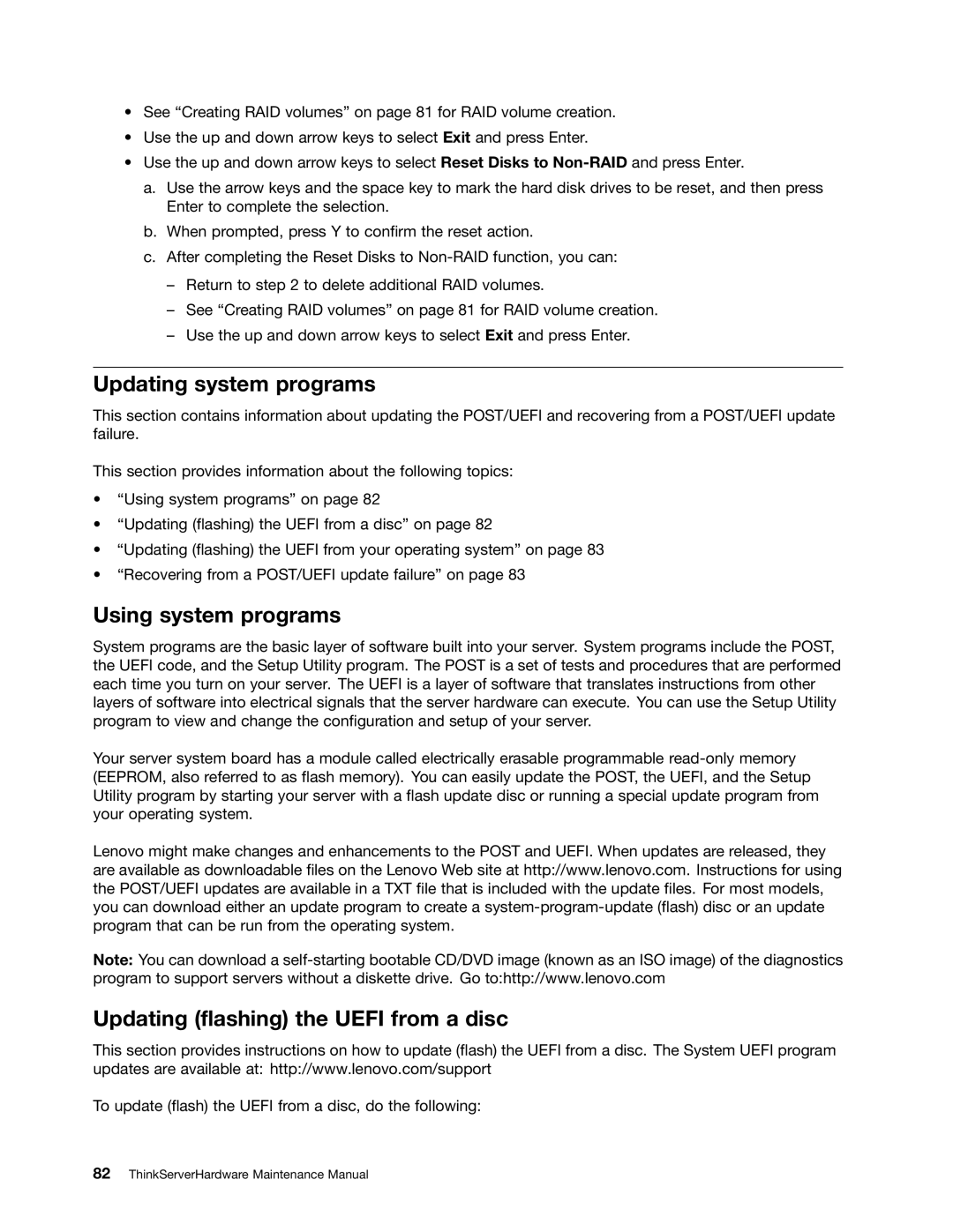 Lenovo 992, 981, 1008, 1010 manual Updating system programs, Using system programs, Updating flashing the Uefi from a disc 