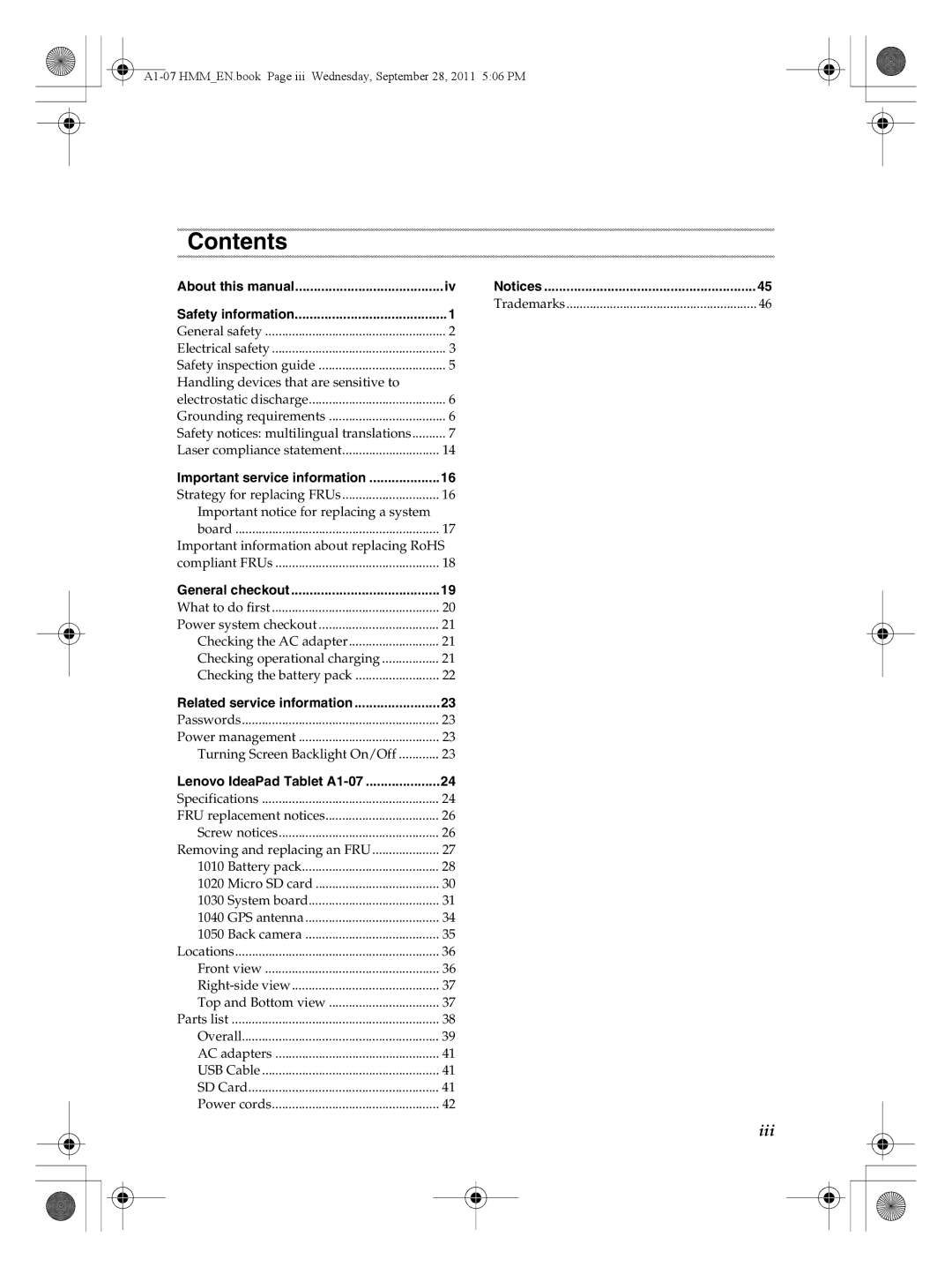 Lenovo A1-07 manual Contents 