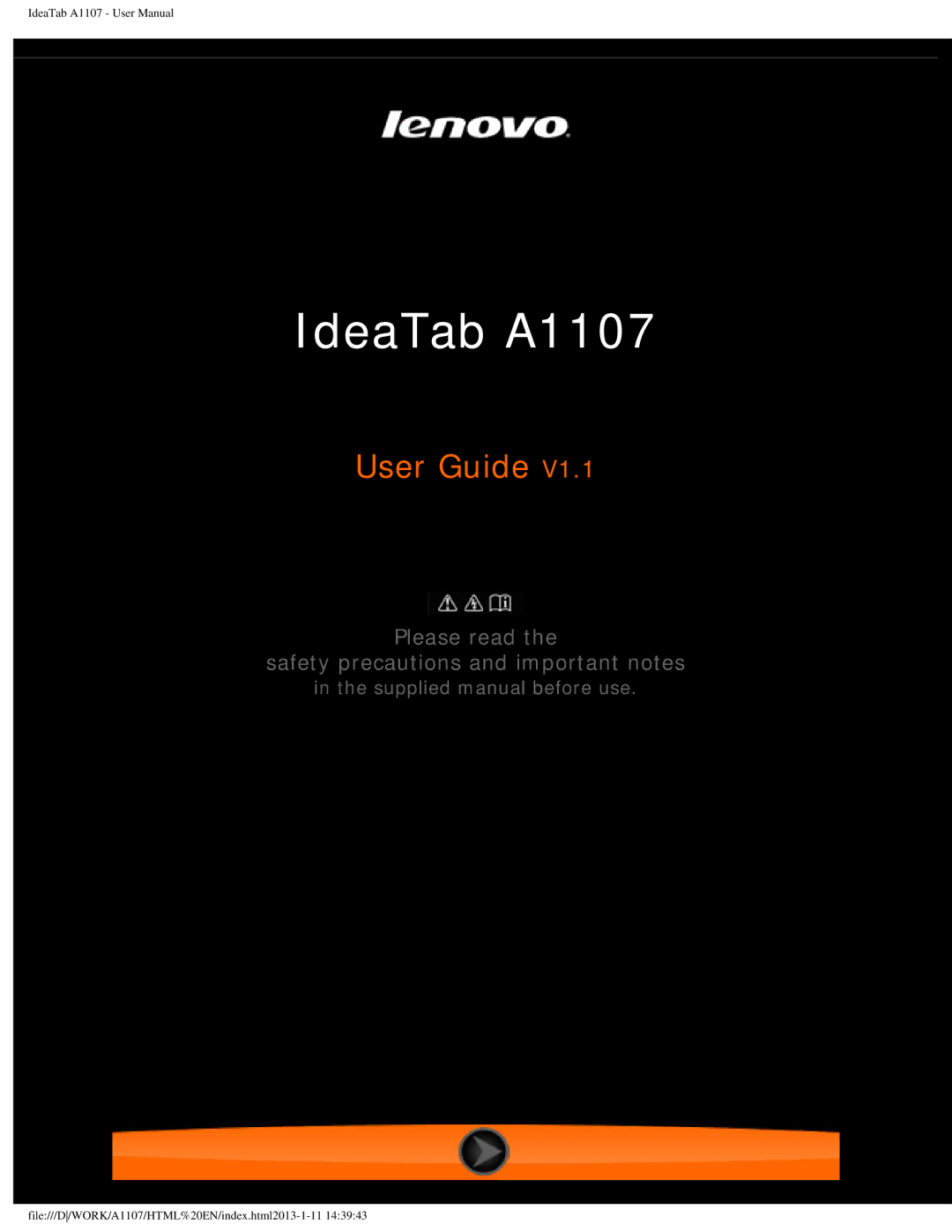 Lenovo manual IdeaTab A1107 