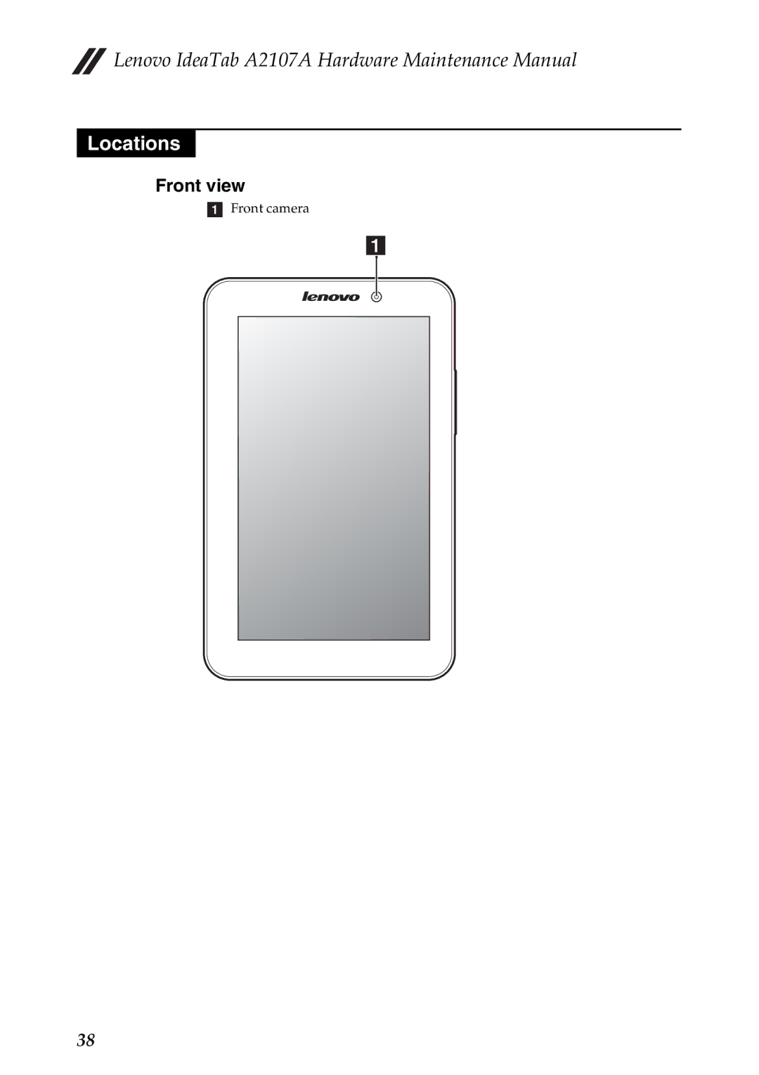 Lenovo A2107A manual Locations, Front view 