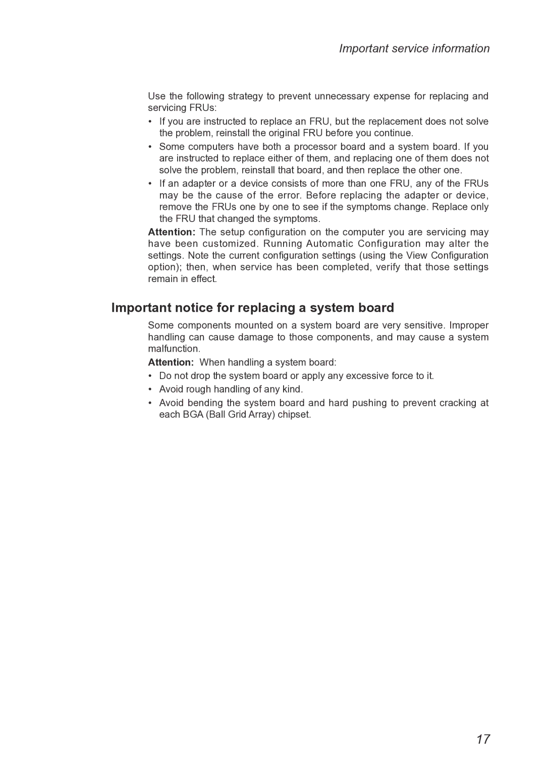 Lenovo 2290XF2, A2109 manual Important notice for replacing a system board, Important service information 