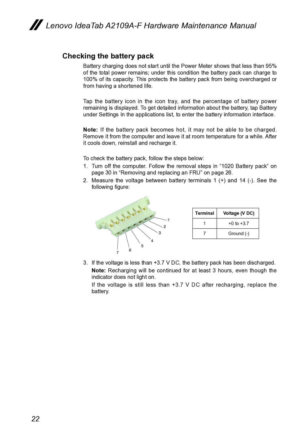 Lenovo A2109, 2290XF2 manual Checking the battery pack 